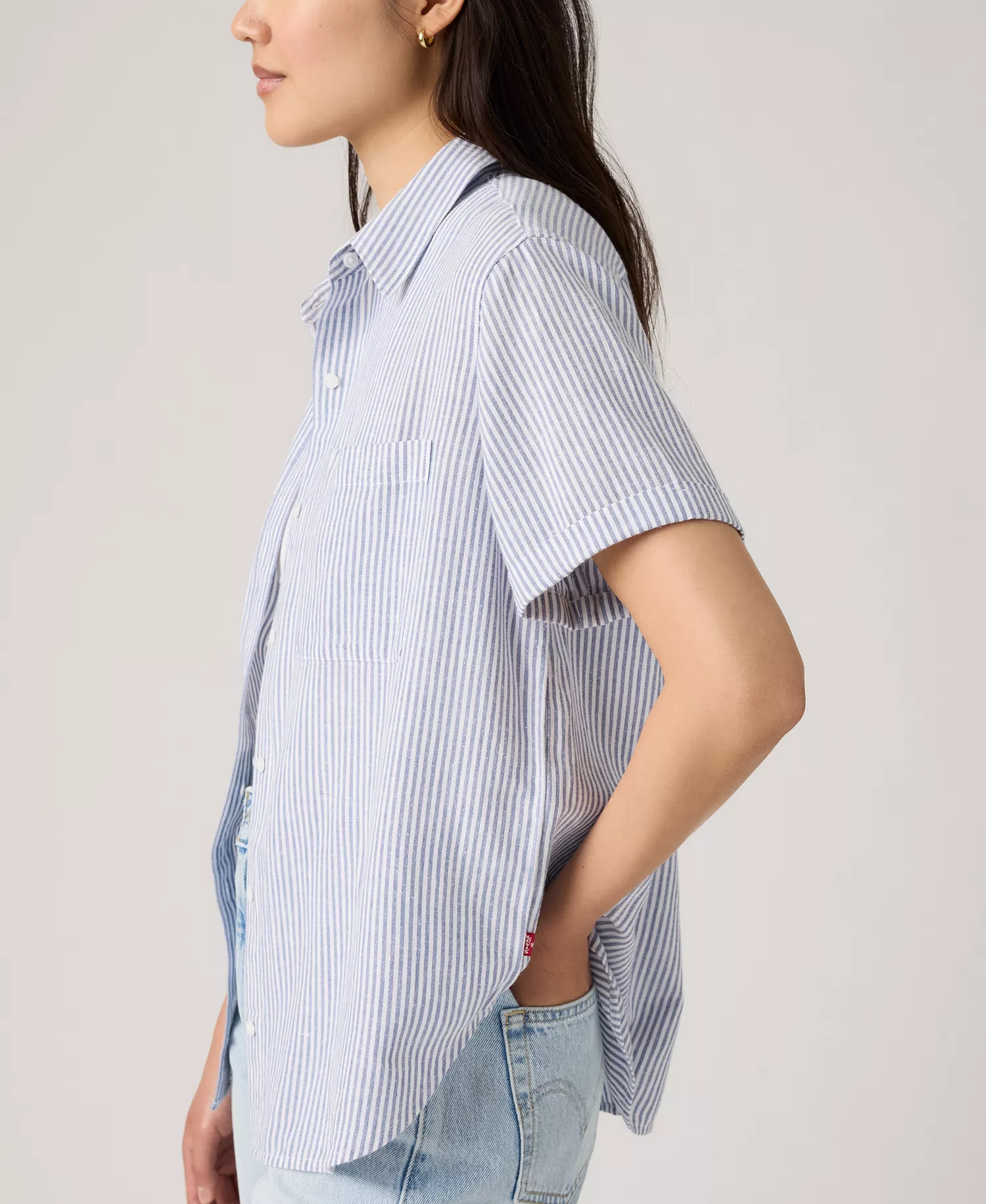 Women's Darlene Printed Short-Sleeve Shirt - Bibi Stripe Coastal Fjord - L