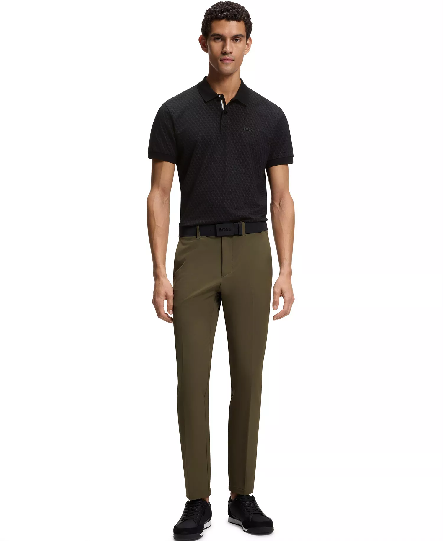 Men's Cotton-Piqué Printed Pattern Polo Shirt - Black - L