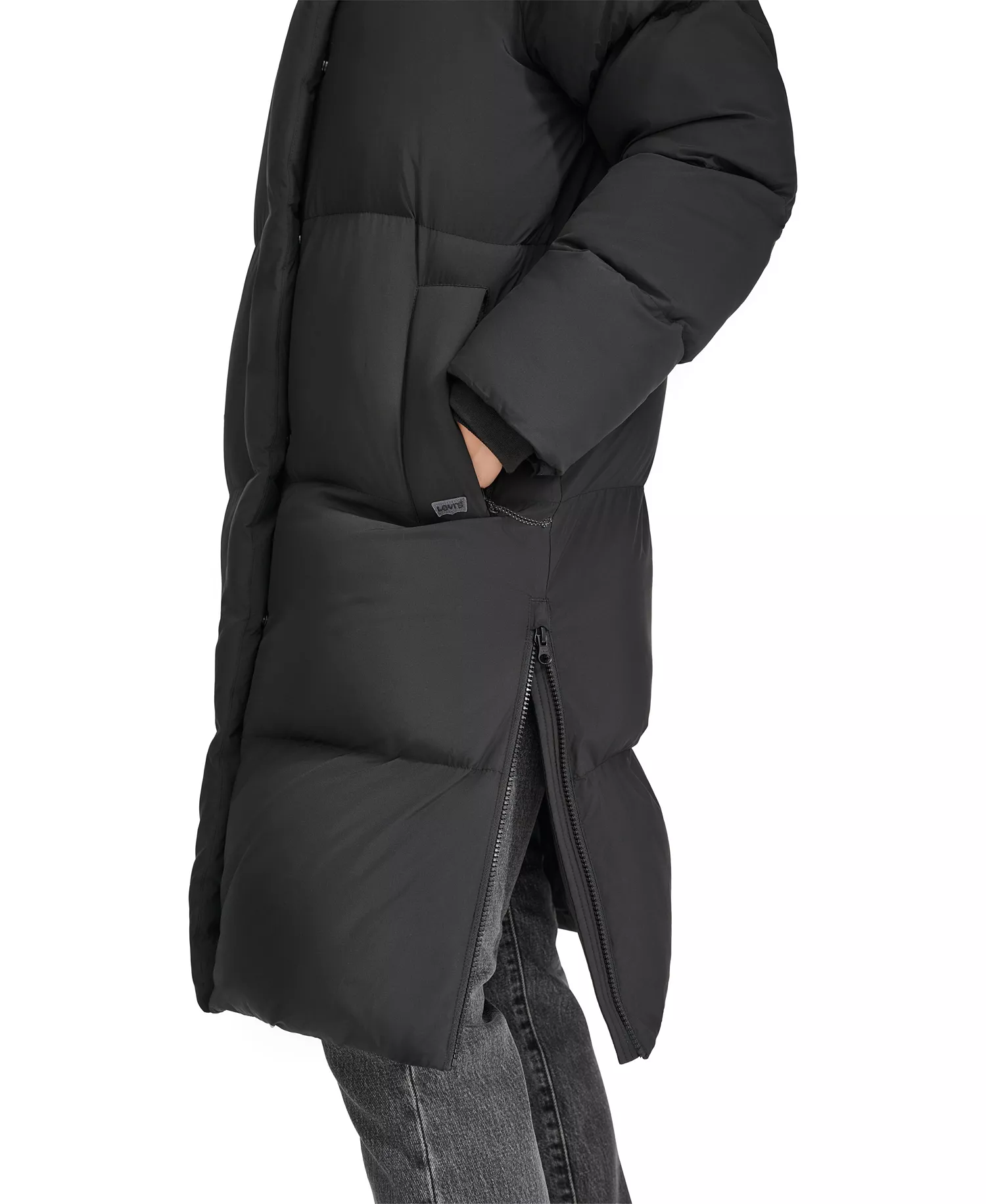 Women's Mid-Length Puffer Jacket - Black - L