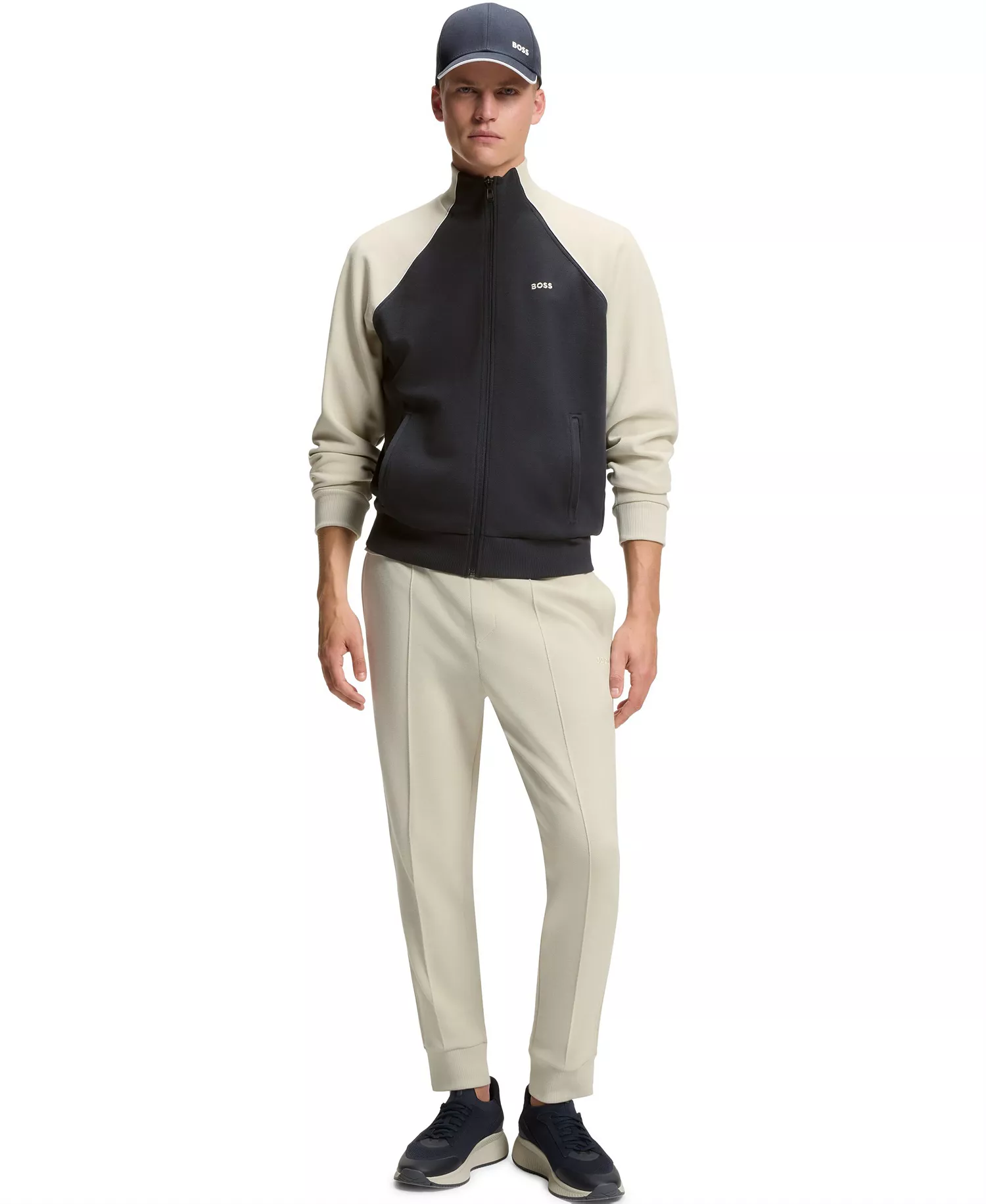 Men's Cotton-Blend Contrast Piping Sweatshirt - Dark Blue - 2XL