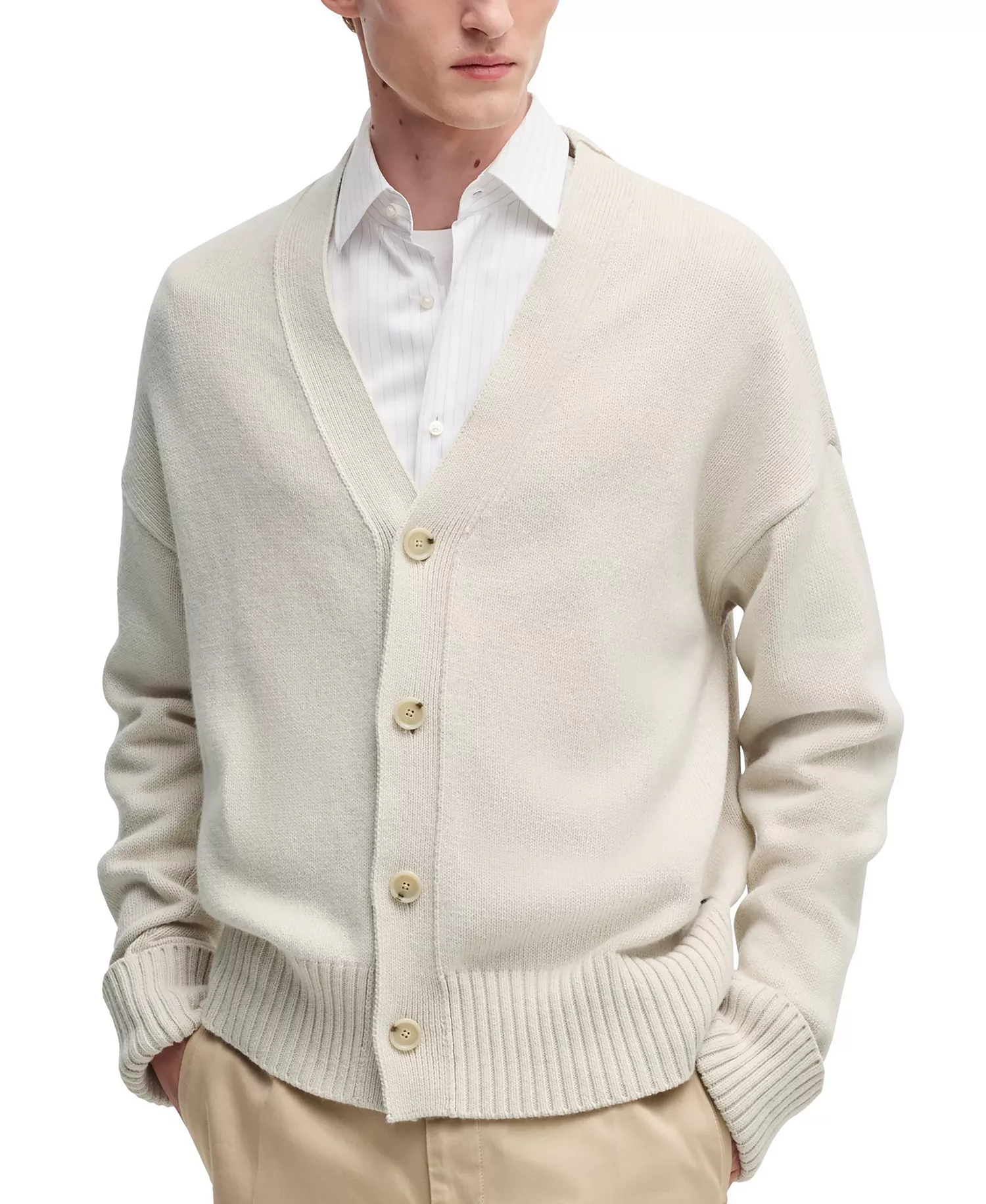 Men's Relaxed-Fit Button Front Cardigan - Open White - M