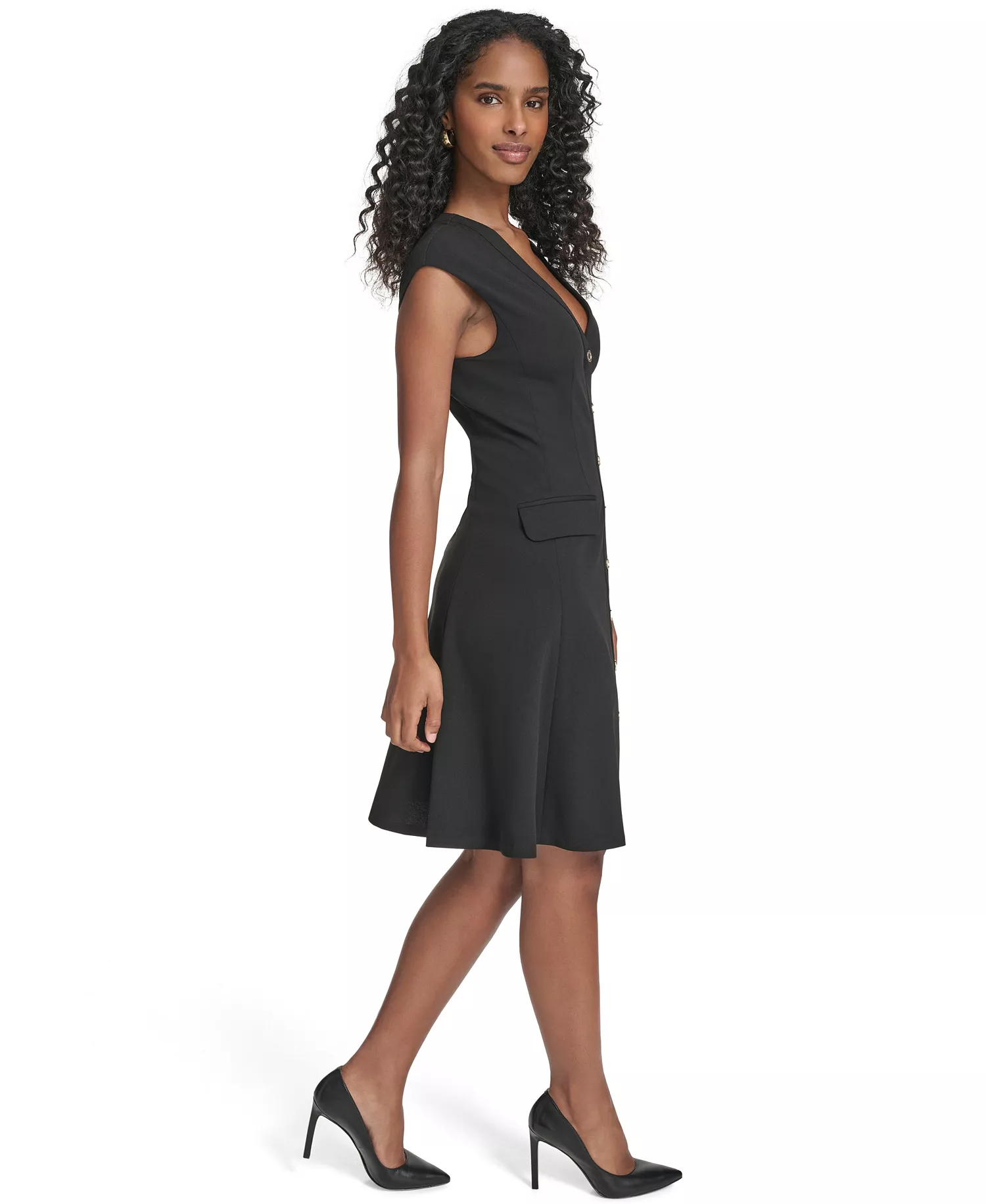 Women's V-Neck Fit and Flare Dress - Black - 10