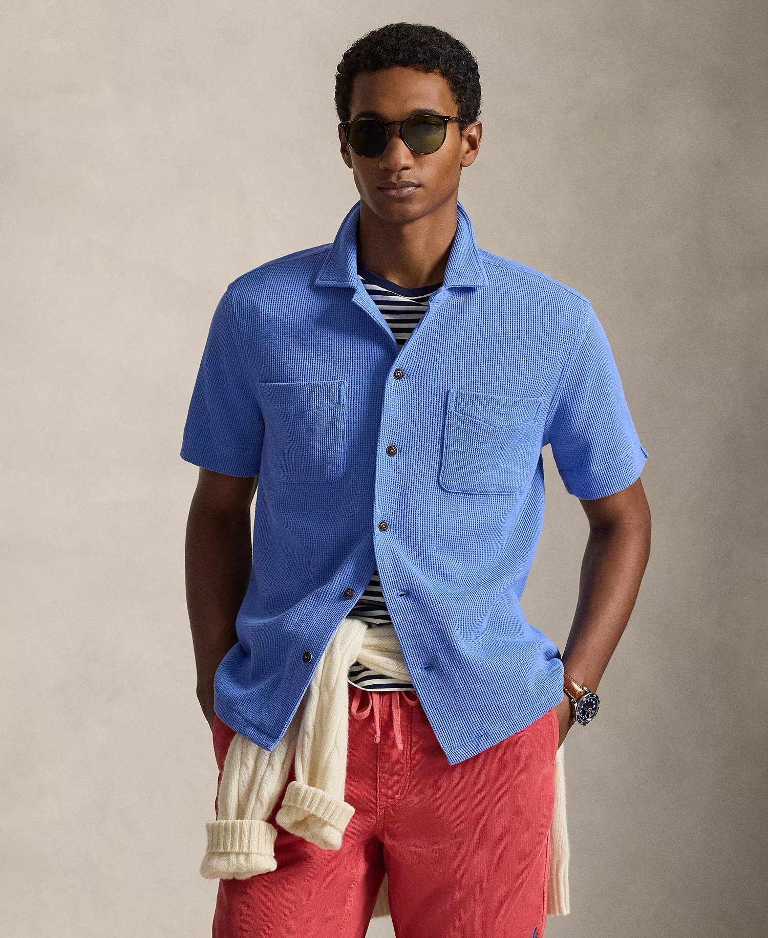 Men's Waffle-Knit Short-Sleeve Shirt - Harbor Island Blue - 2XL