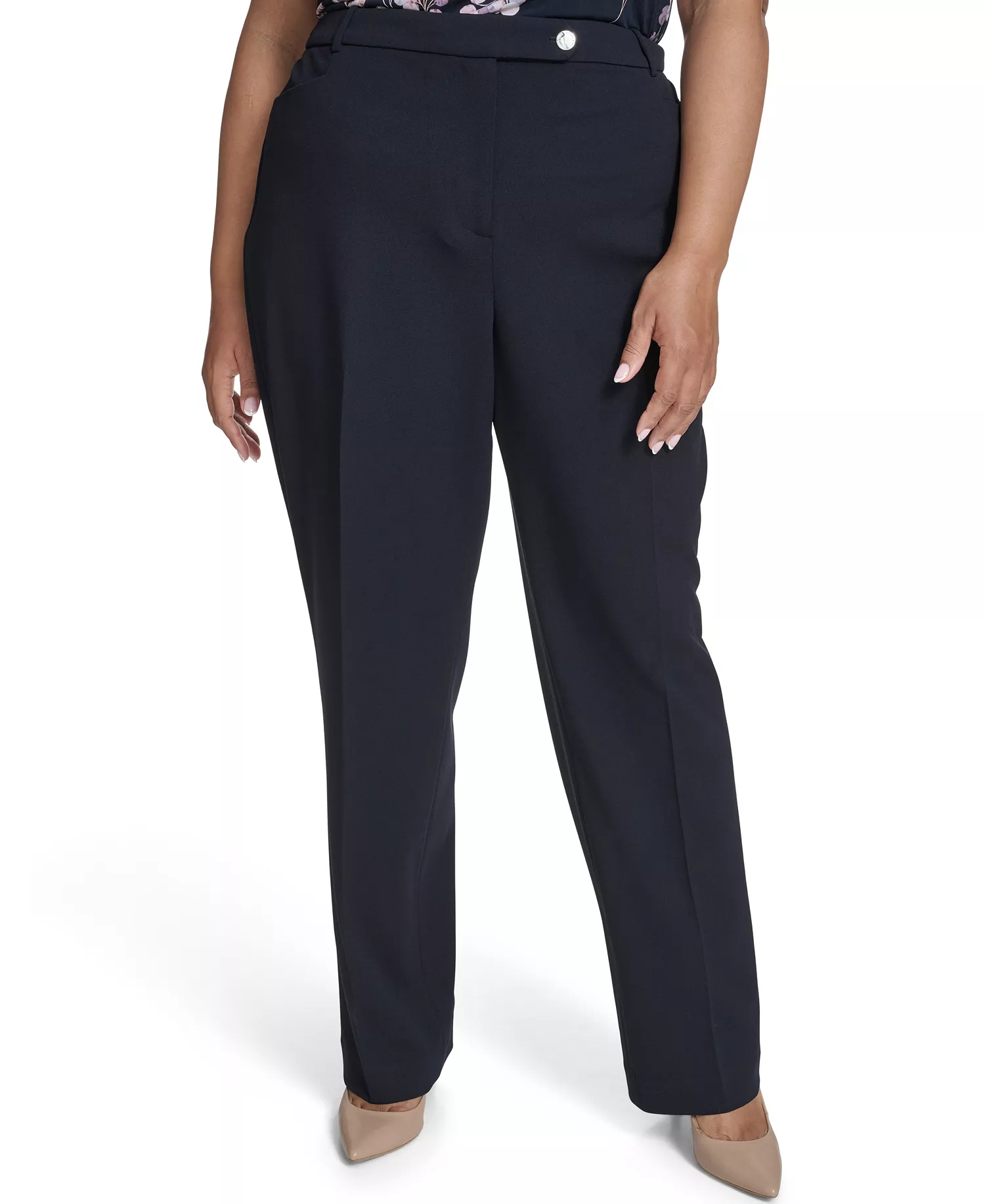 Women's Plus Size High Waist Modern Fit Pants - Navy - 14W