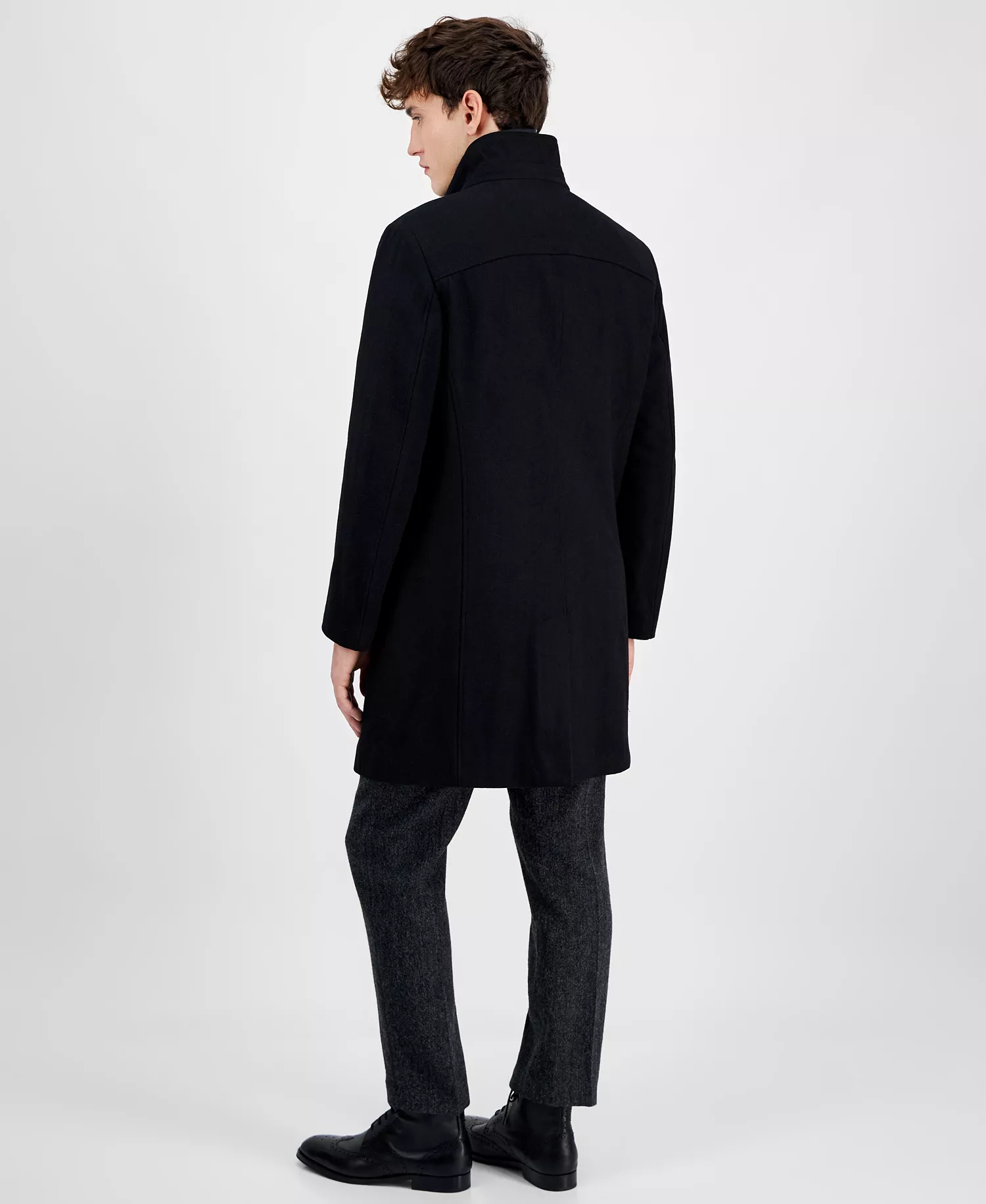 Men's Classic-Fit Bib Wool Blend Overcoat - Black - 36R