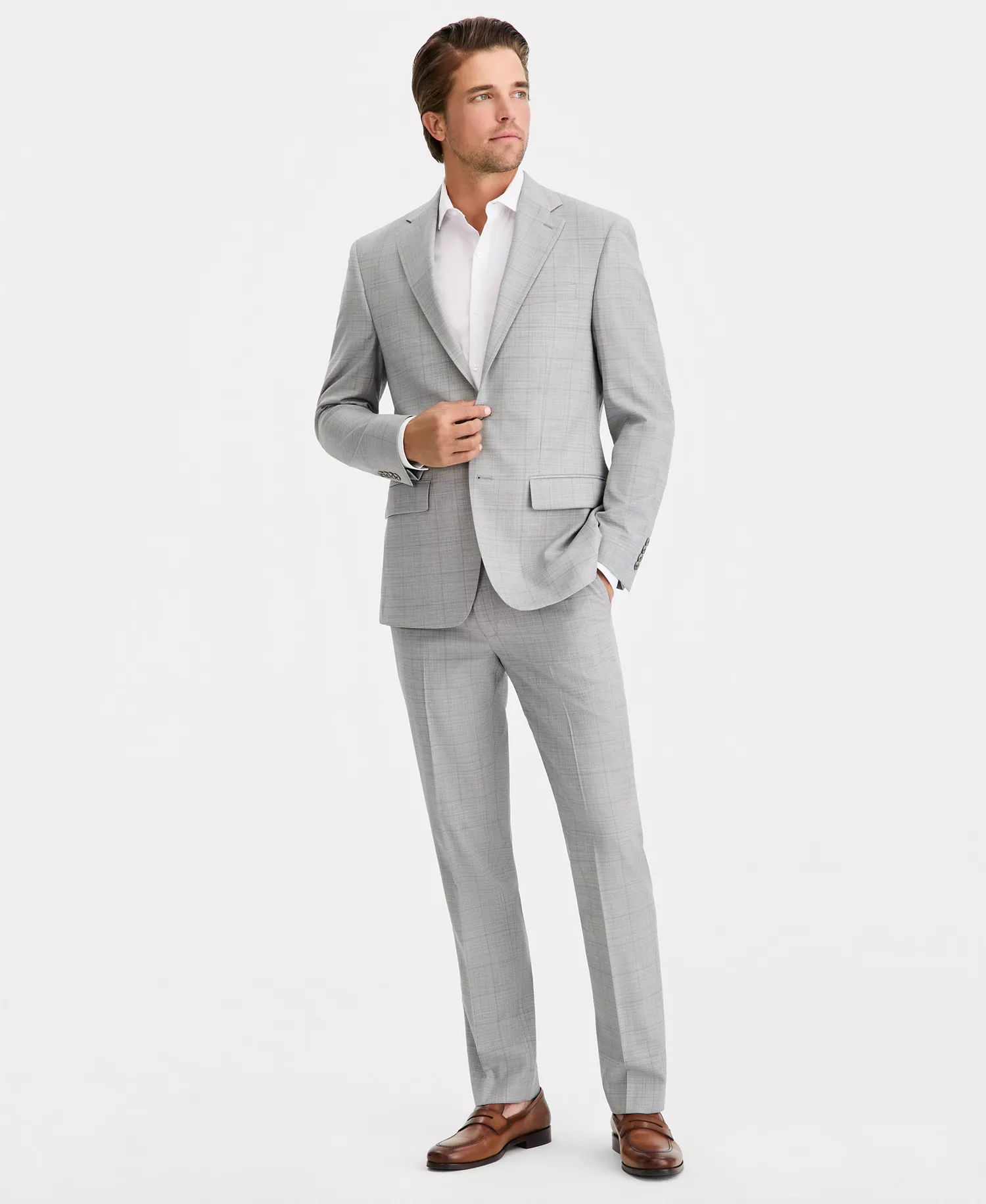 Men's Slim-Fit Wool-Blend Windowpane Suit Separates Jacket - Light Grey Windowpane - 36R