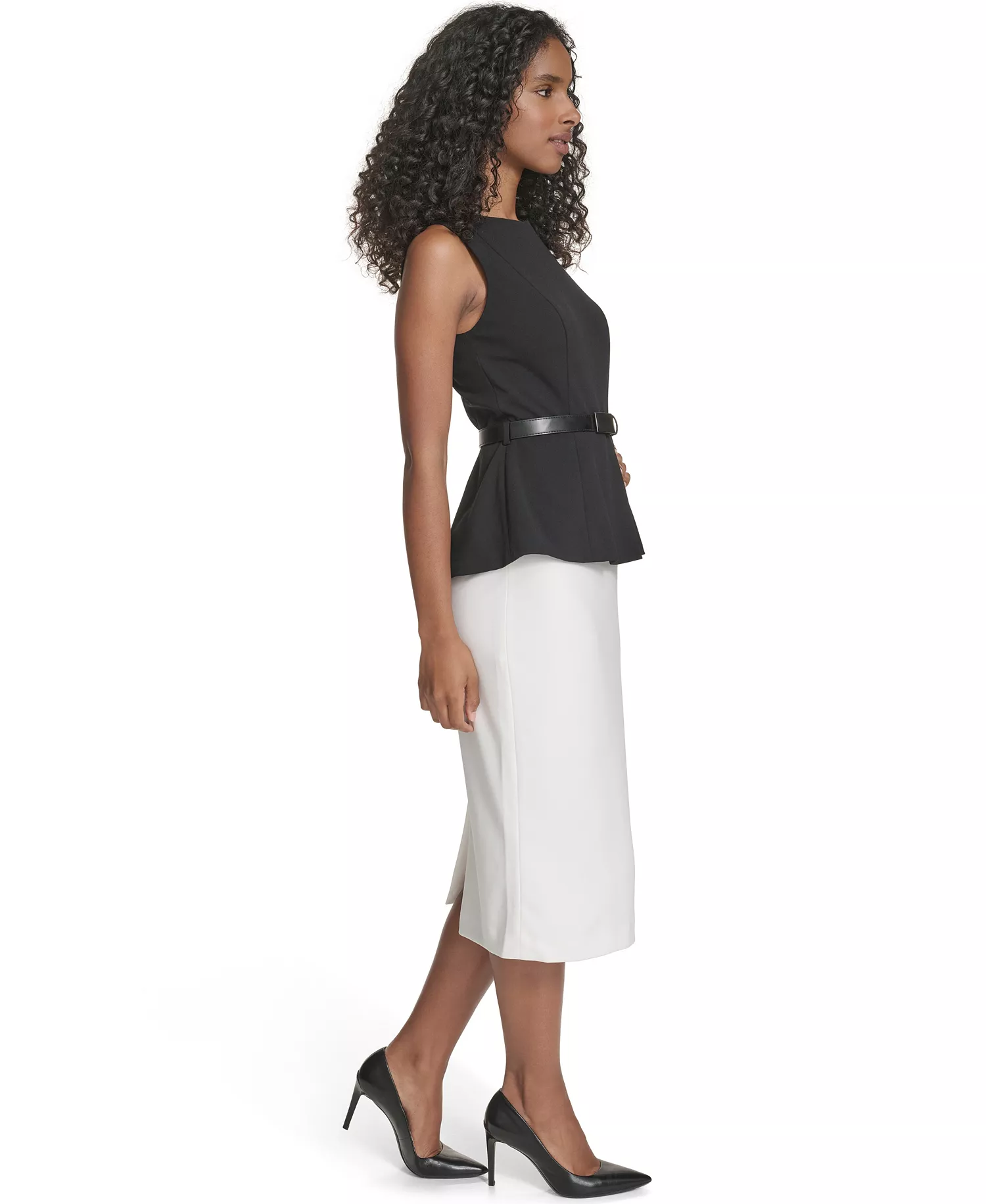 Women's Crewneck Color-Block Midi Dress - Black/Cream - 10