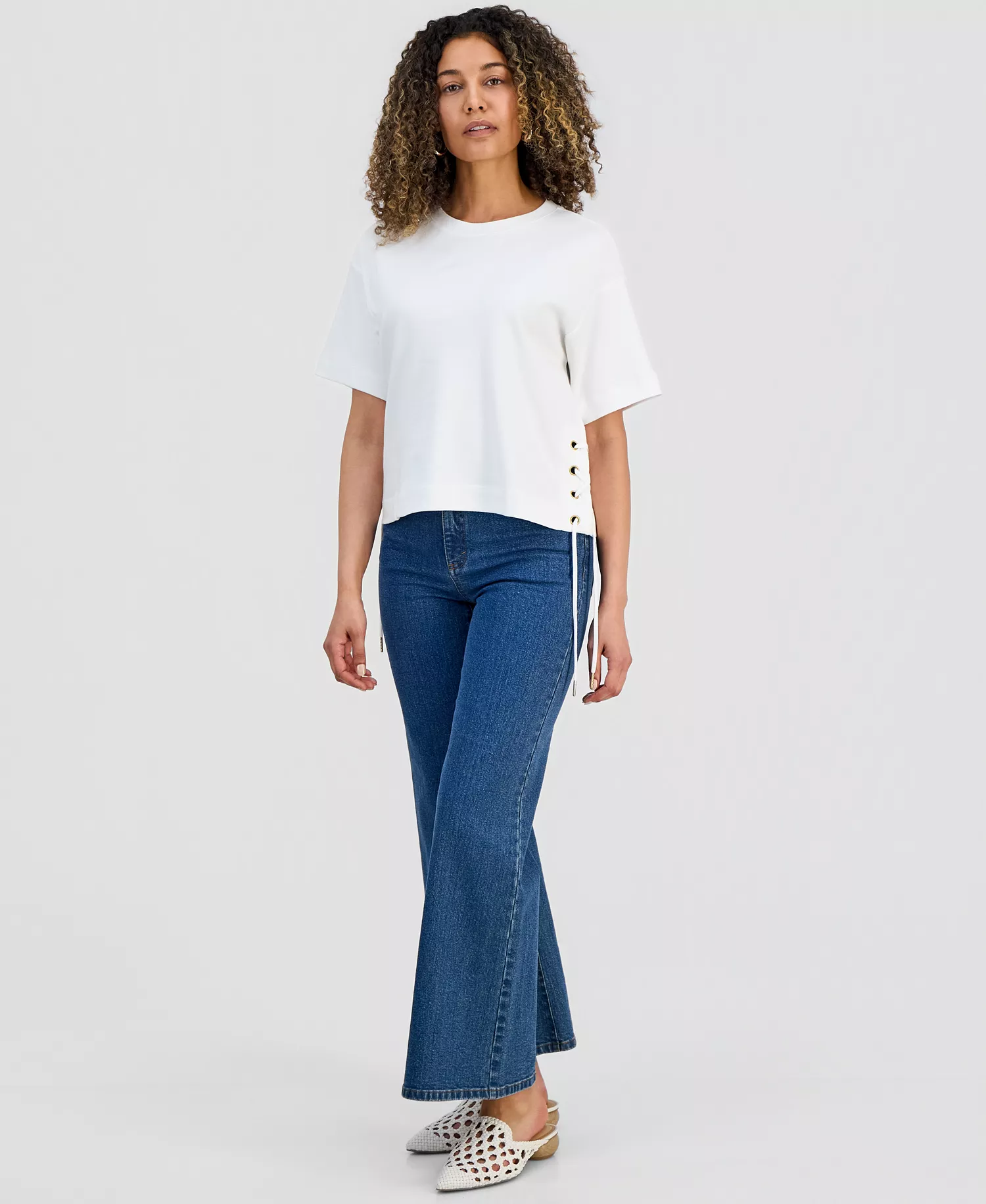 Petite Lace-Up T-Shirt, Macy's Exclusive - Bright White - P/L