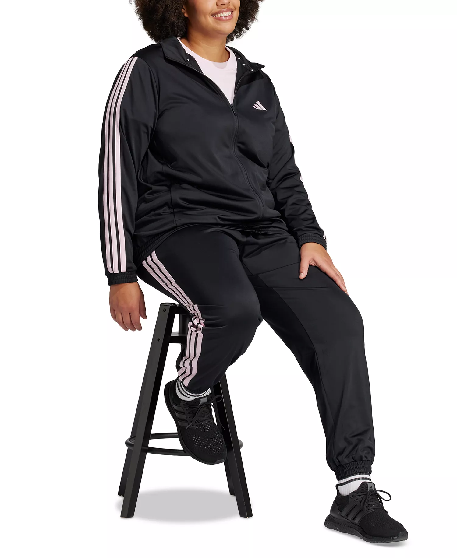 Plus Size Essentials Tricot Three Stripes Track Jacket - Black/Clear Pink - 1X