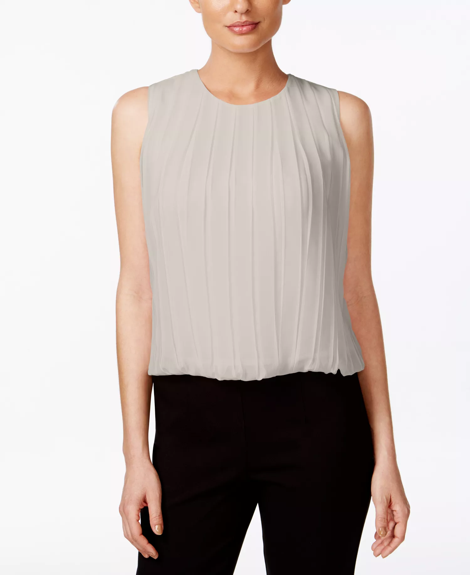 Sleeveless Pleated Blouse - Khaki - L