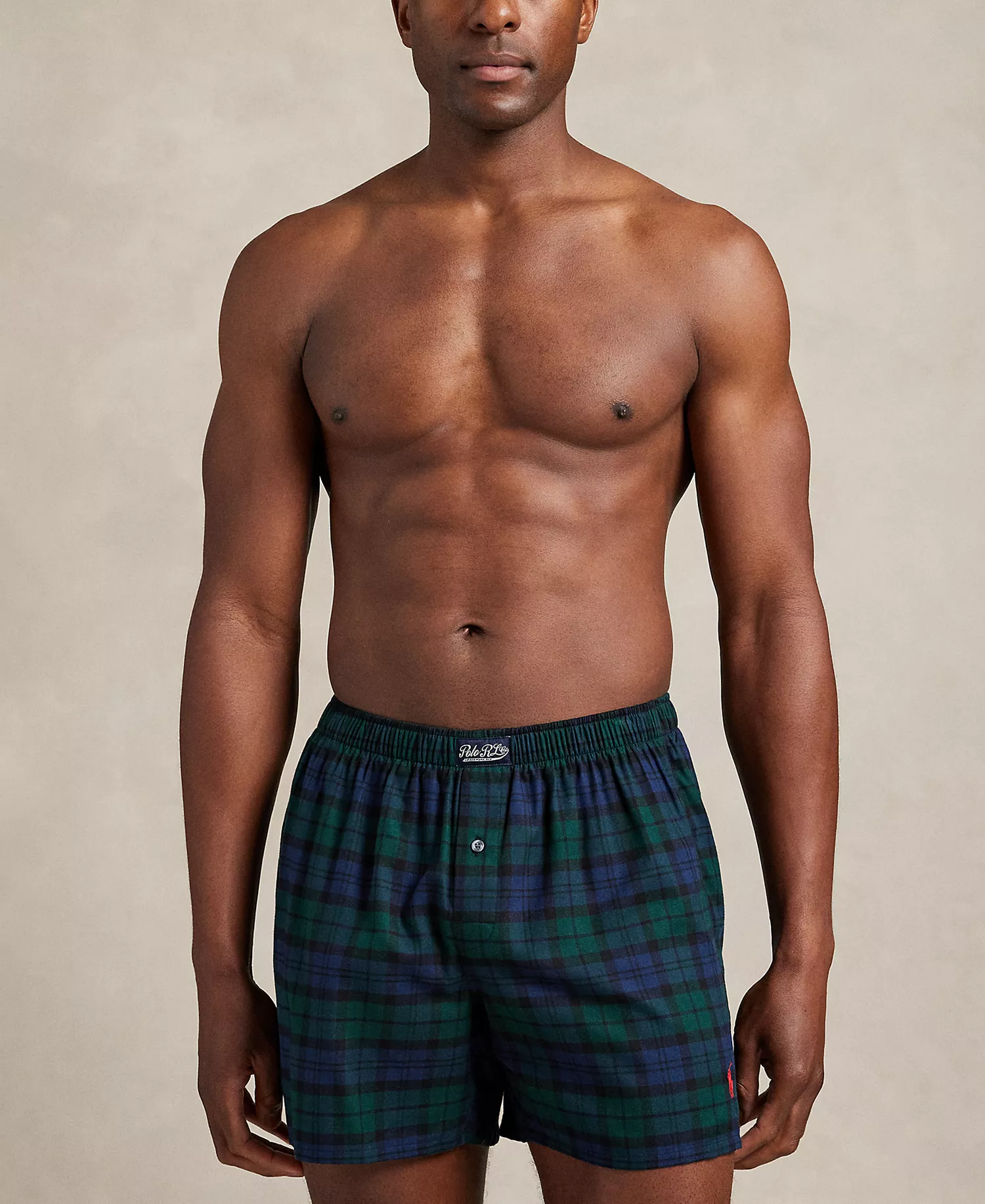 Men's Plaid Pattern Single-Button Fly Flannel Yarn-Dyed Boxers - Blackwatch Plaid - M