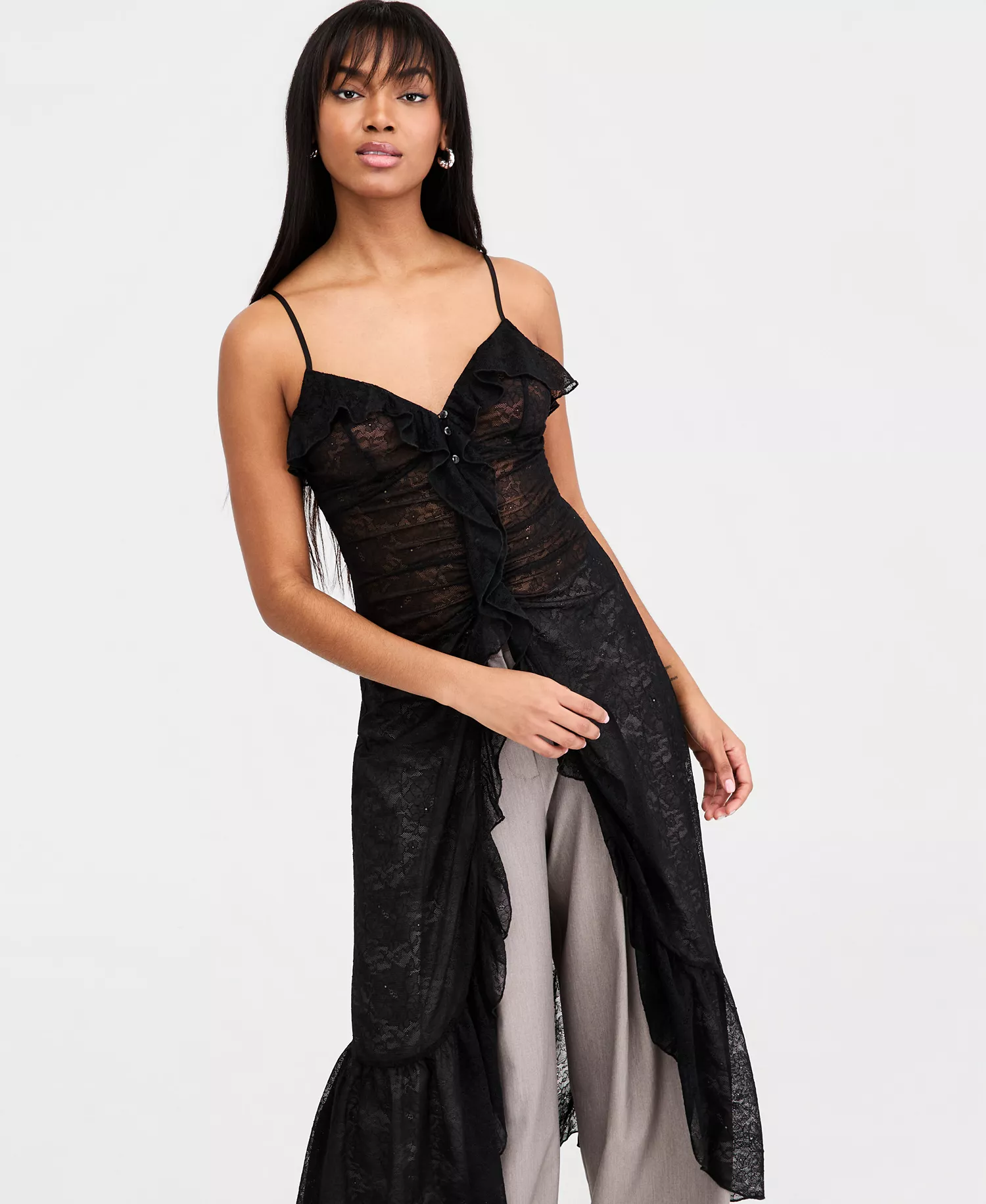 Women's Ruffled Lace Dress, Macy's Exclusive - Black - L