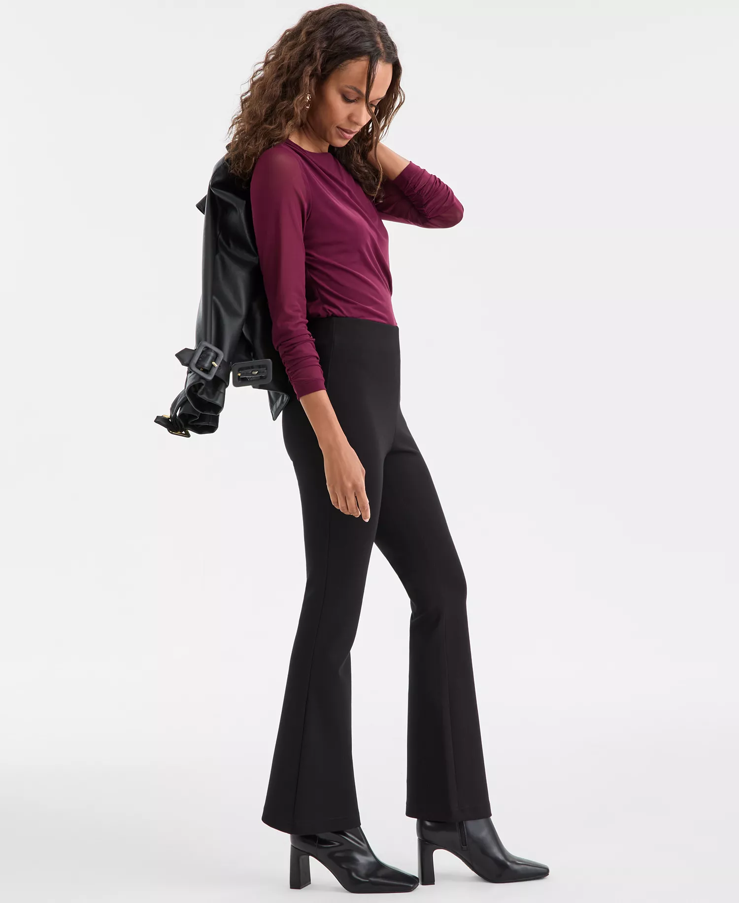 Petite Ponte-Knit Flare Pants, Created for Macy's - Deep Black - P/L