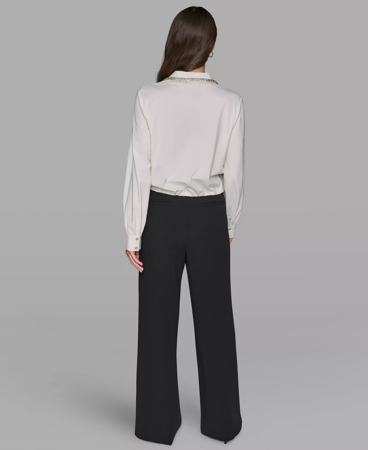 Women's Sparkle Collar Top - Soft White - L