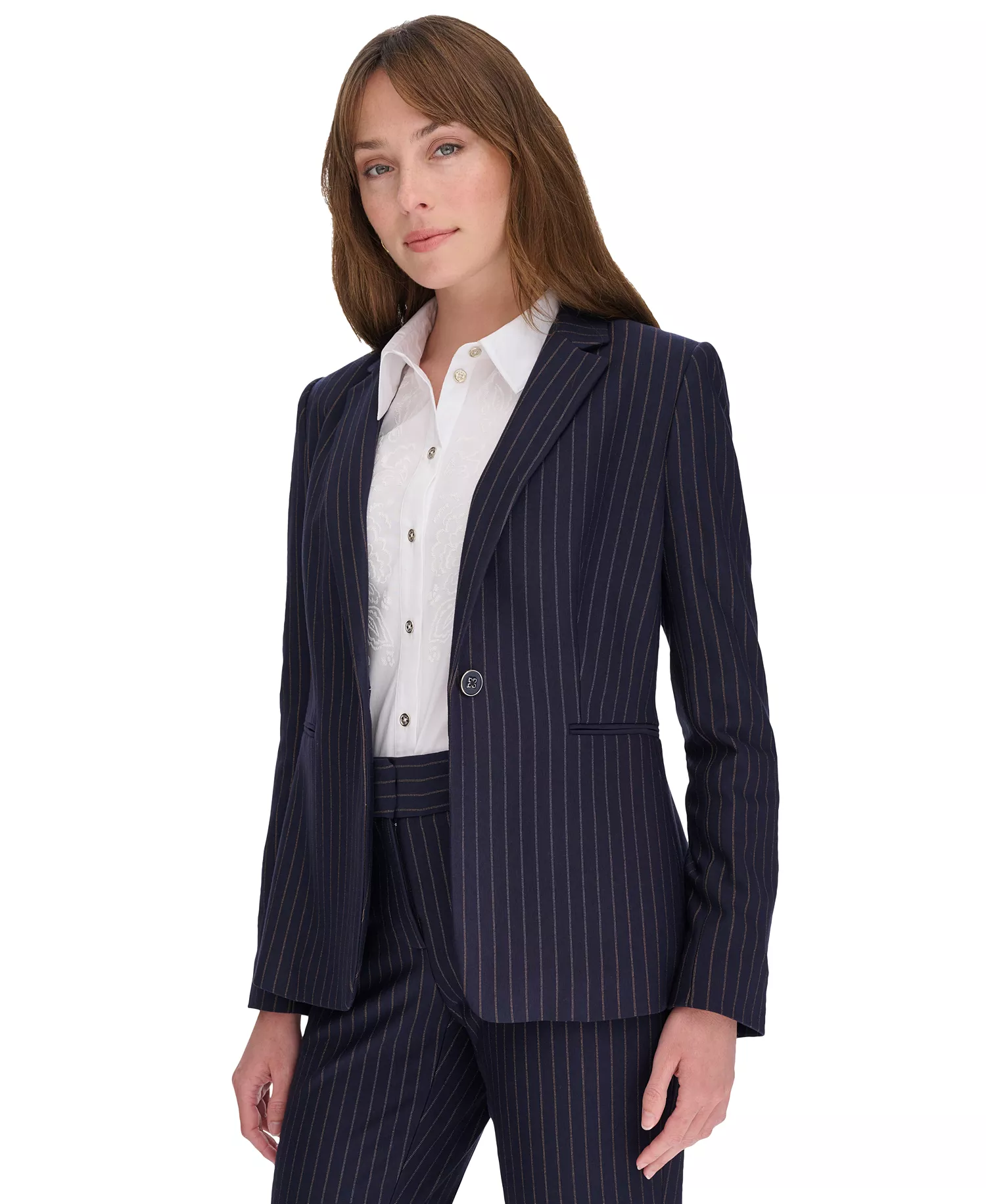 Women's Pinstriped Blazer & Pants  - Mdngt/taba - 0