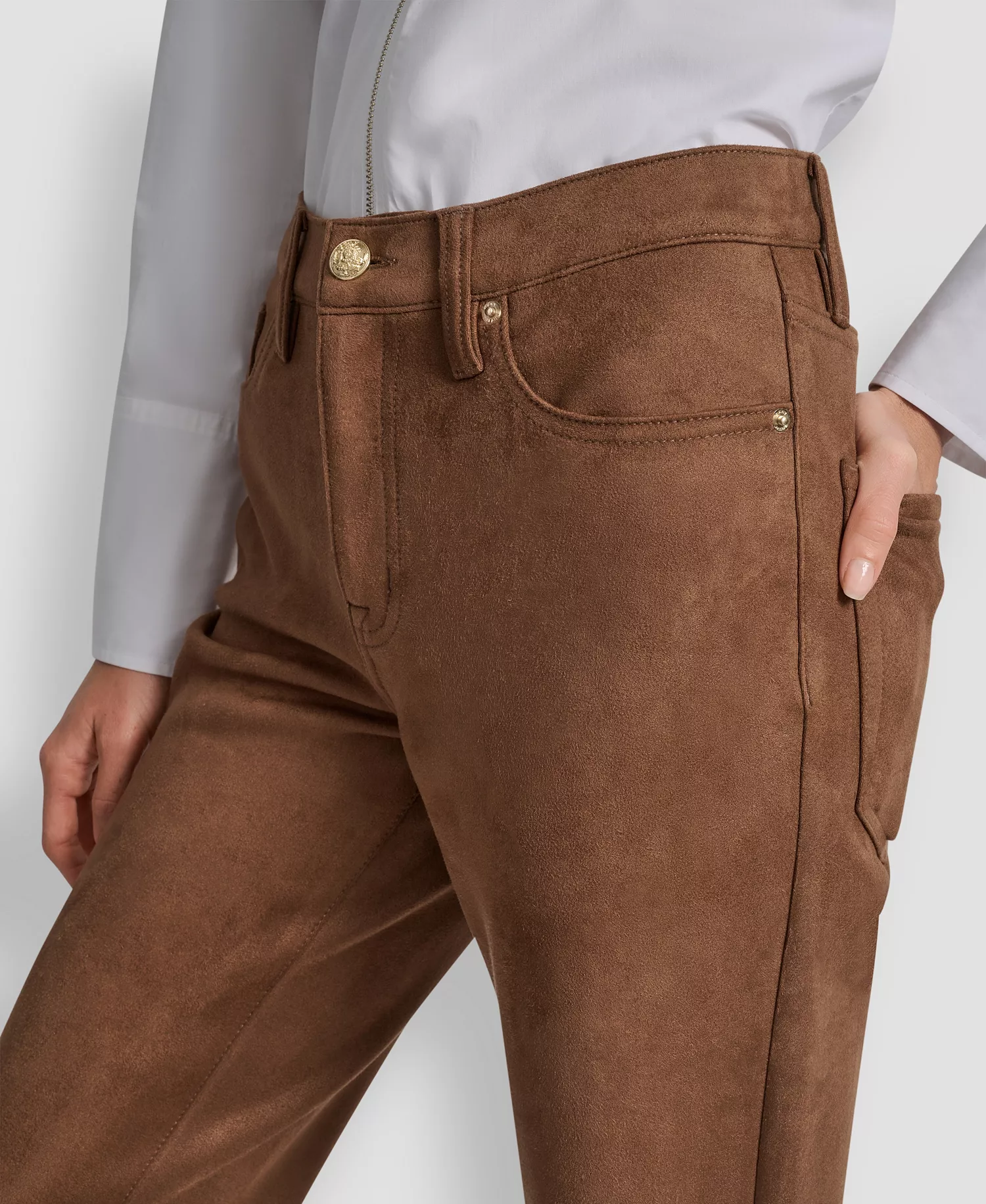 Women's Mid Rise Straight Suede Pants - Burnt Sugar - 24