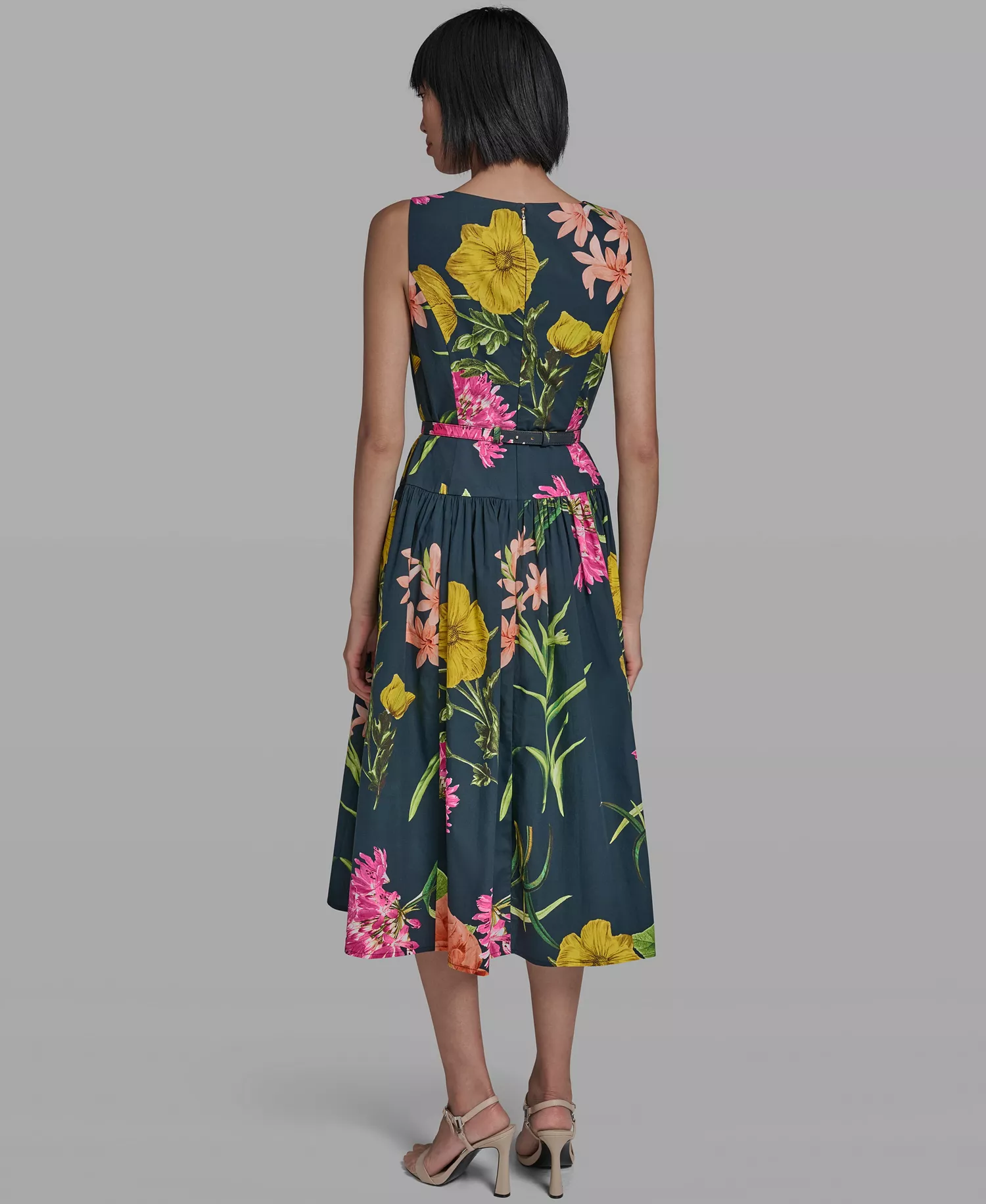 Women's Boat-Neck Belted Sleeveless Dress - Marine/Pink Sherbet Combo - 0