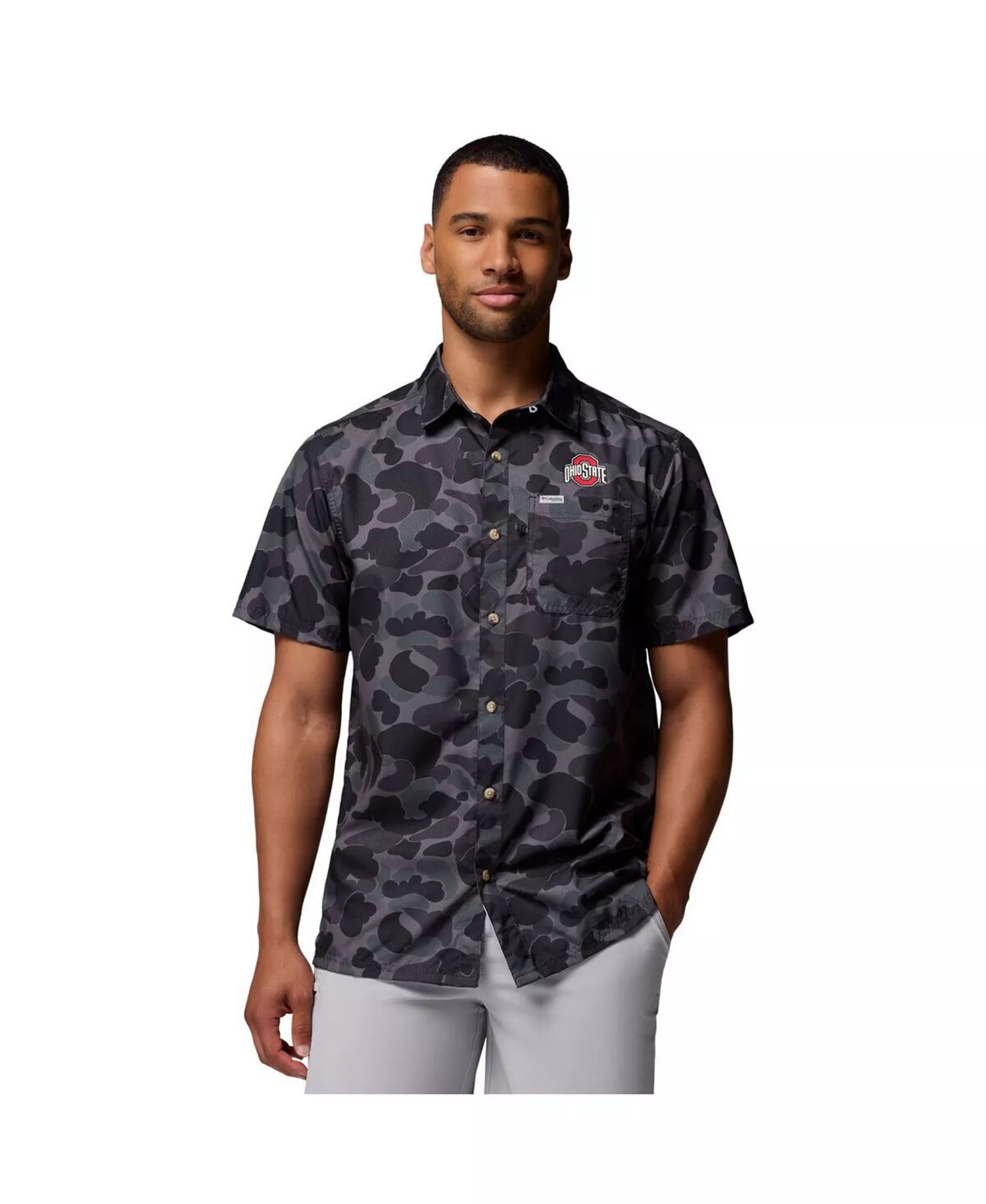 Men's Black Ohio State Buckeyes Super Slack Tide Omni-Wick Button-Up Shirt - Black - L