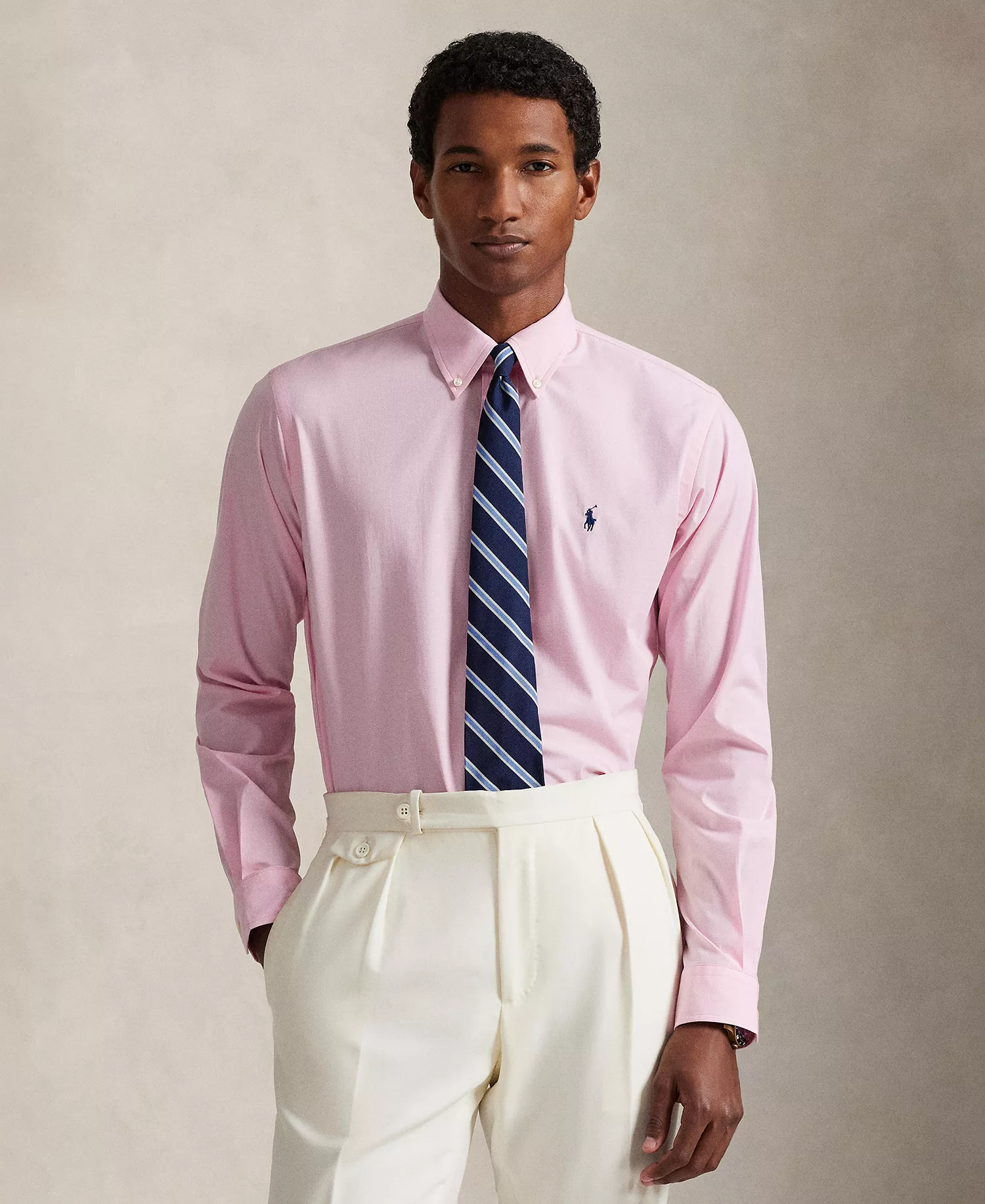 Men's Classic-Fit Stretch Poplin Shirt - Beldaire Pink White - 2XL