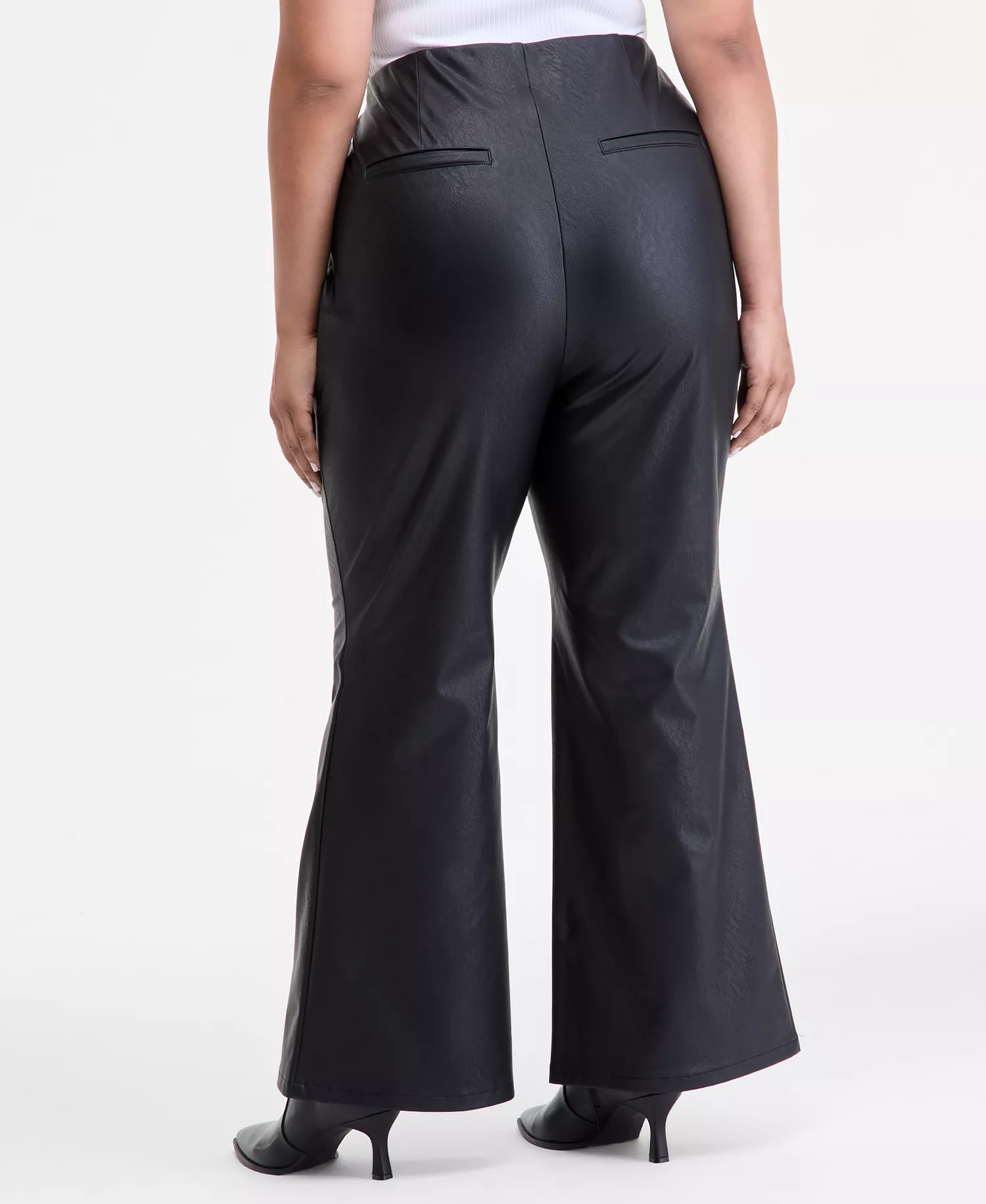 I.N.C International Plus Size Faux-Leather High-Rise Flared Pants, Macy's Exclusive  - Deep Black - 14W