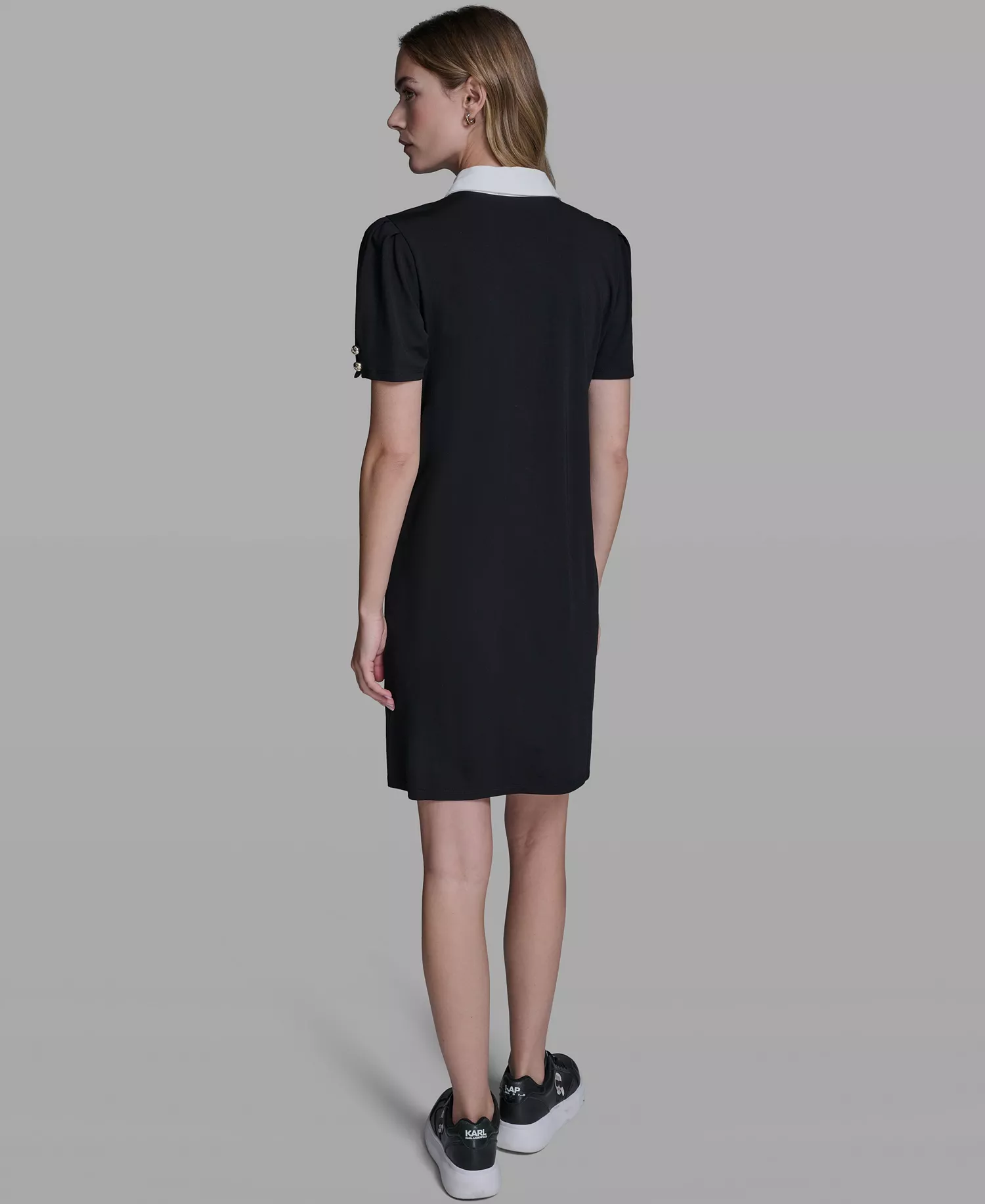 Women's Knit Collared Polo Dress - Black - L
