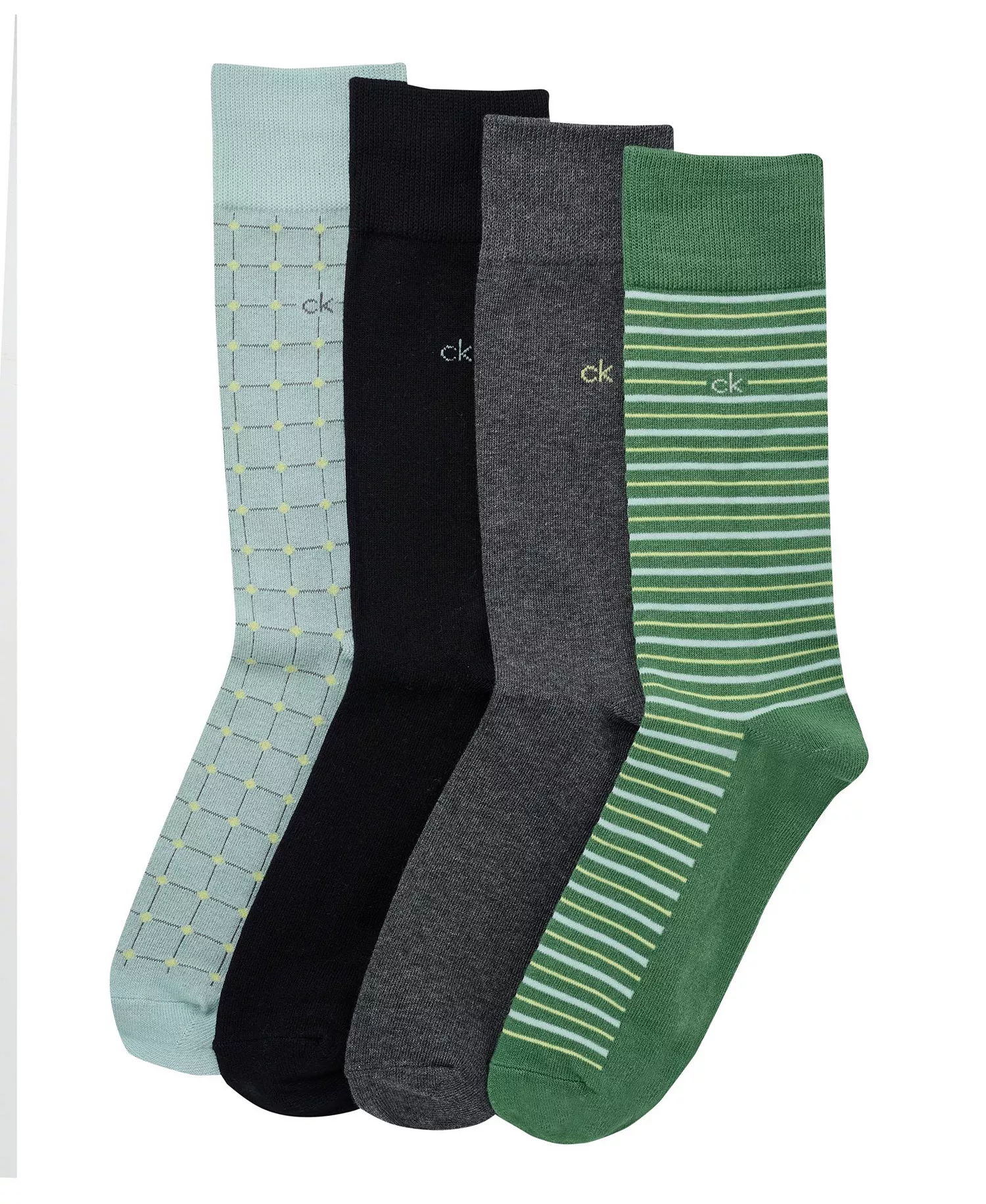 Men's Crew Socks, 4-Pack - Green/Gray/Black/Blue - ONE SIZE