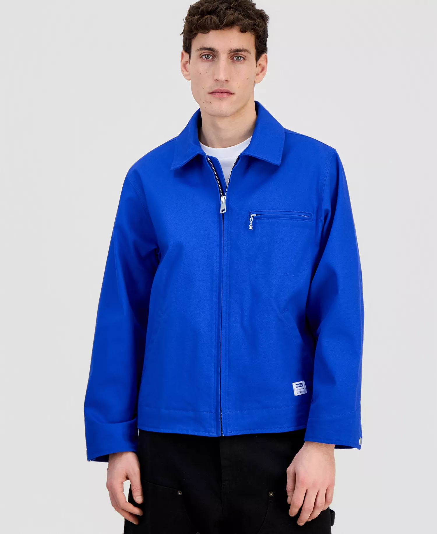 Men's Cotton-Blend Zip Jacket - blue - 2XL