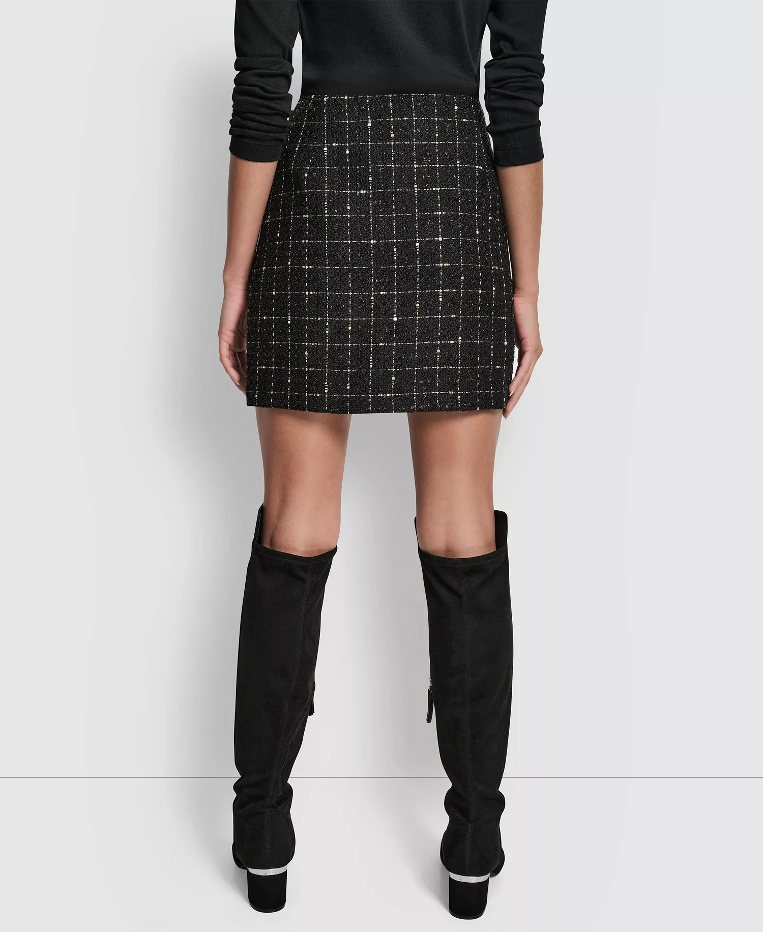 Women's Back Darts Mini Skirt - Black/Golld Windowpane Boucle - 0