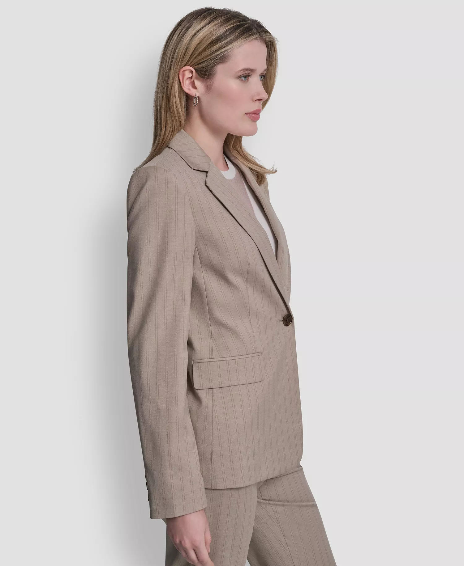 Women's Vertical Pinstripe Blazer Jacket - Pebble/Taupe Stripe - 0
