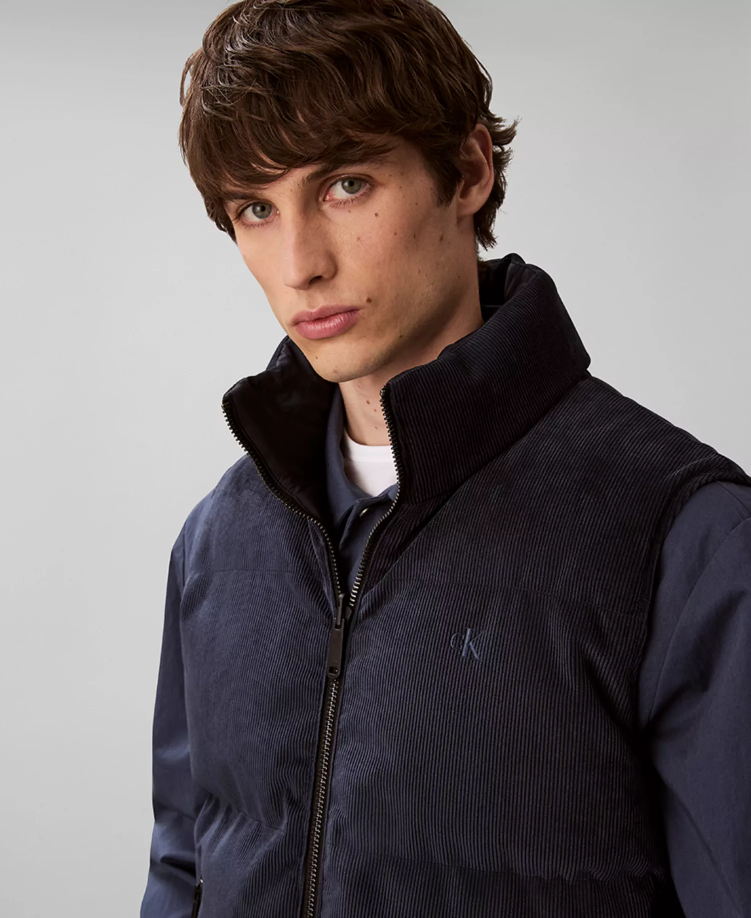 Reversible Corduroy Puffer Vest - Dark Navy - L