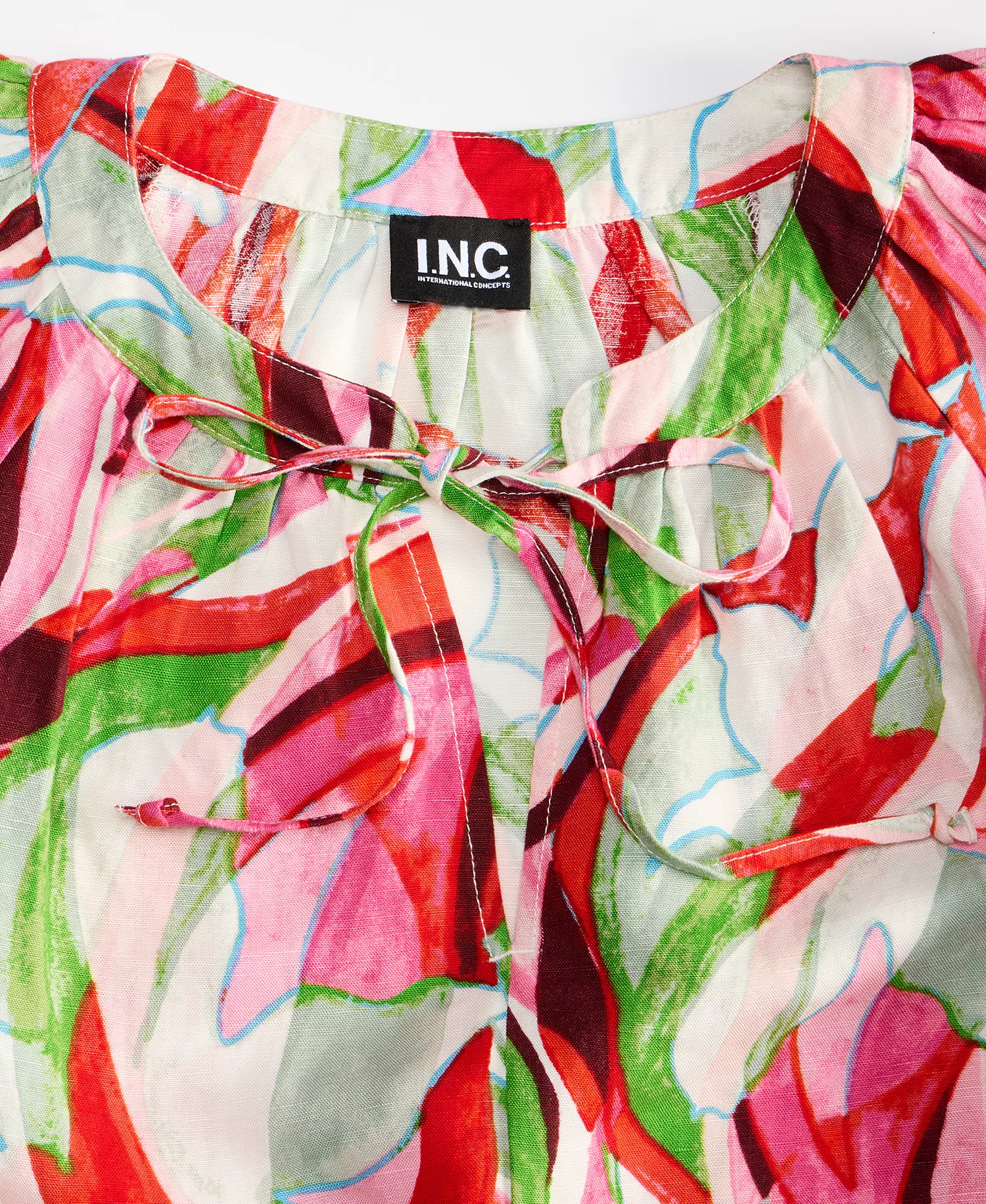 Petite Tie-Neck Top, Macy's Exclusive - Casey Abstract - P/L