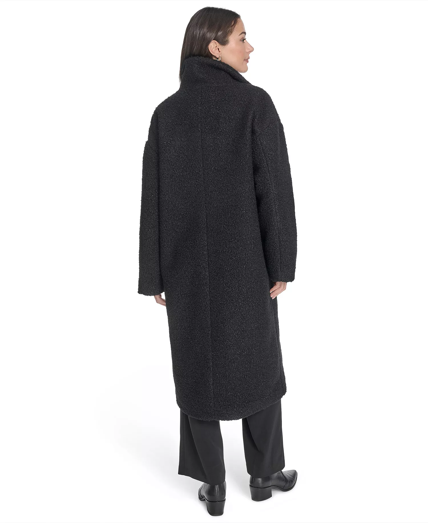 Women's Regular Boucle Stand Collar Car Coat - Black - L