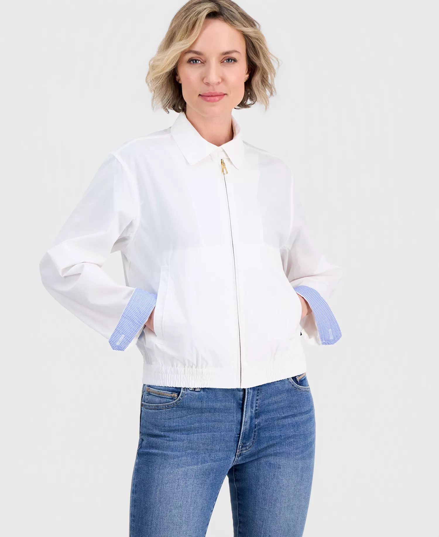 Jeans Women's Cotton Solid Zip-Front Jacket - Bright White - L