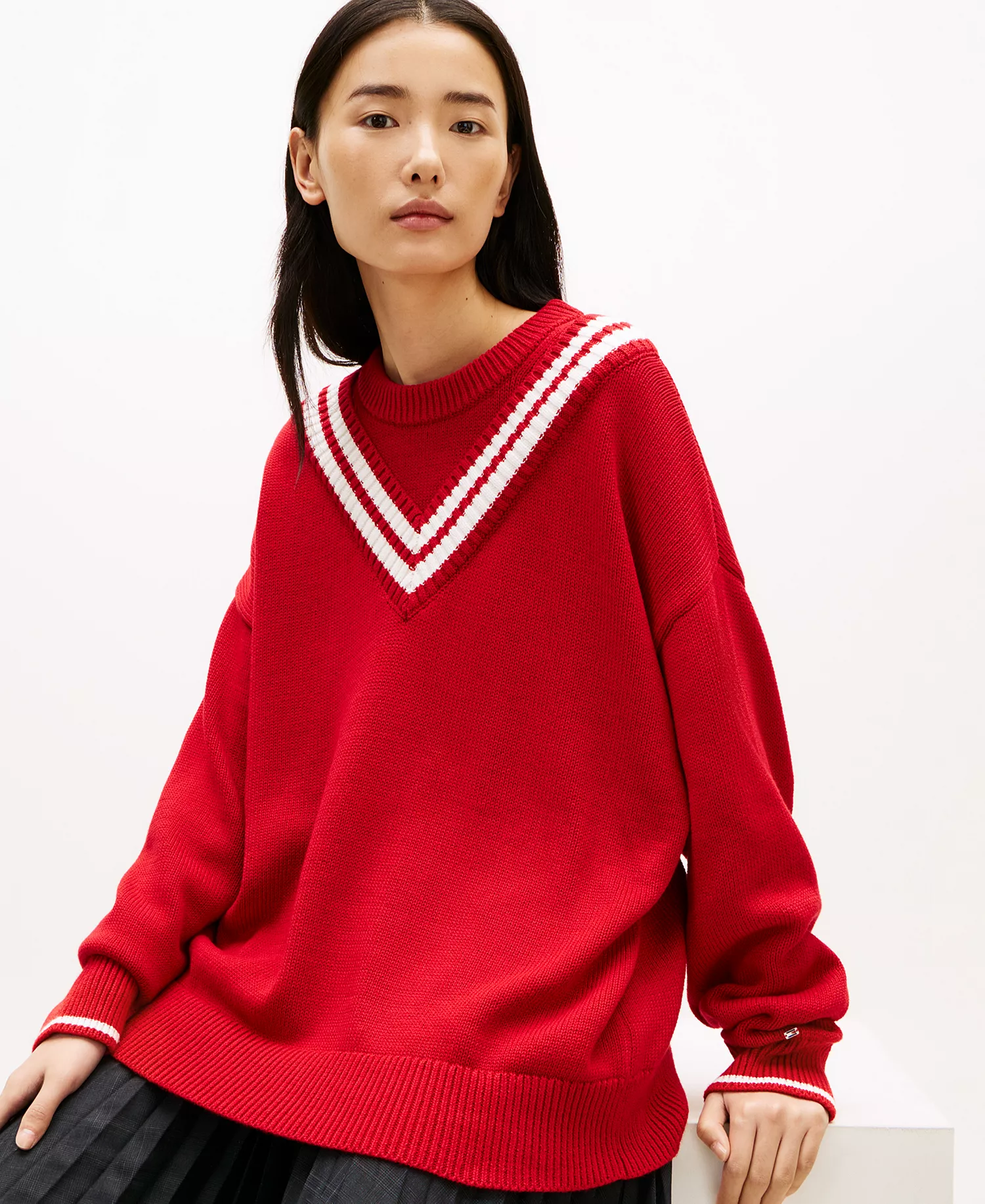 Women's Varsity Cricket Crew Neck Sweater - Medium Red - L