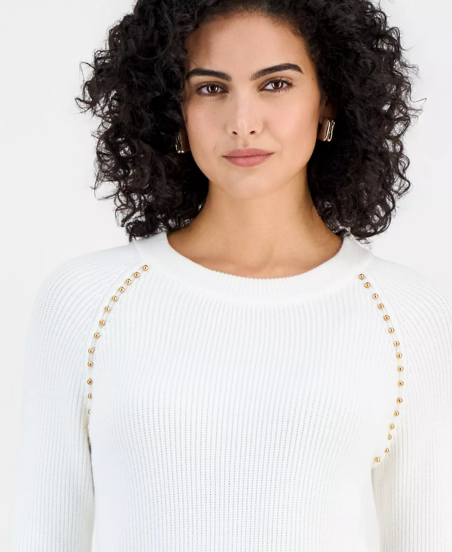 Women's Studded Crewneck Sweater - White Star - L