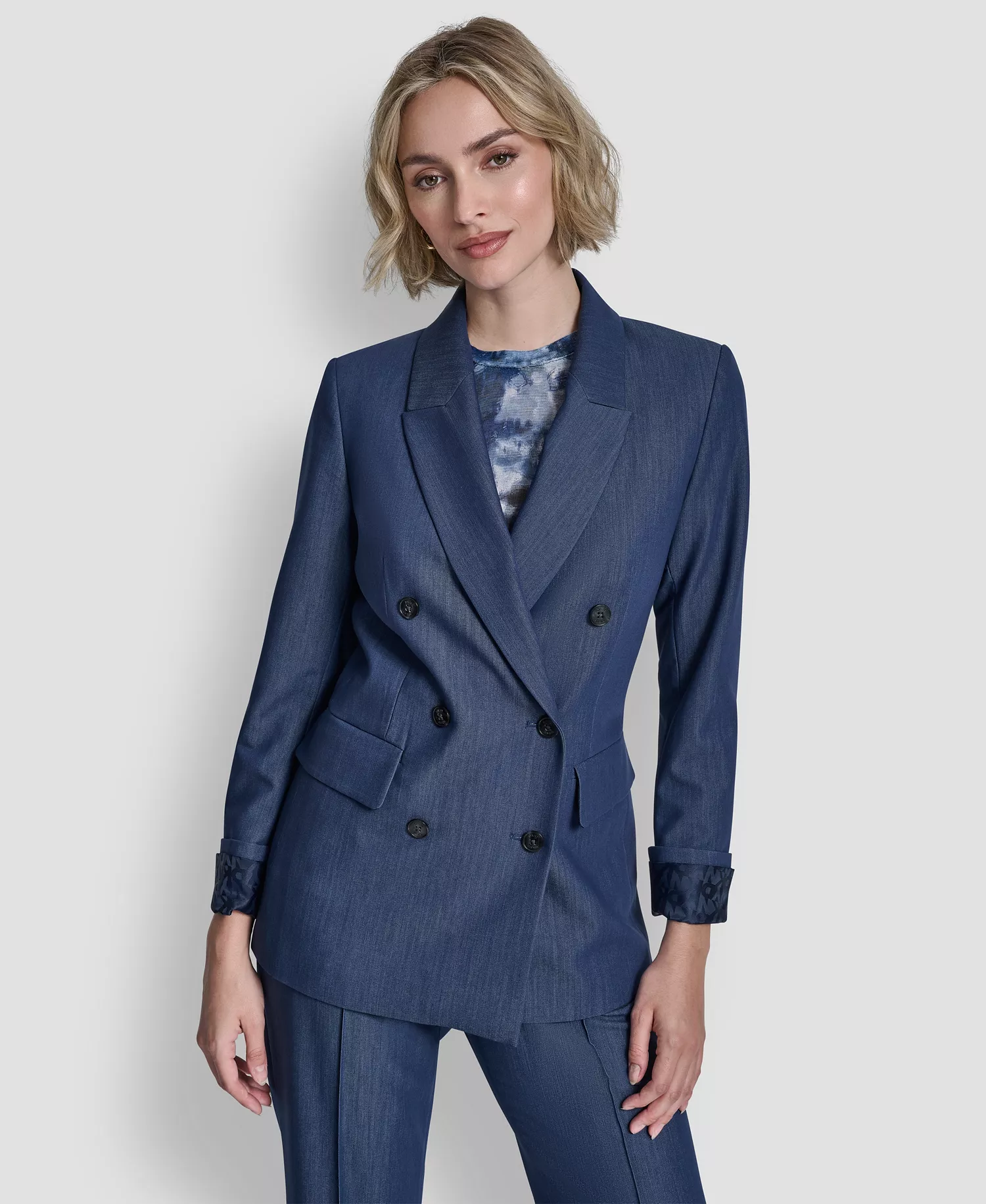Women's Double Breasted Notch Collar Blazer - Hudson Blue - 10