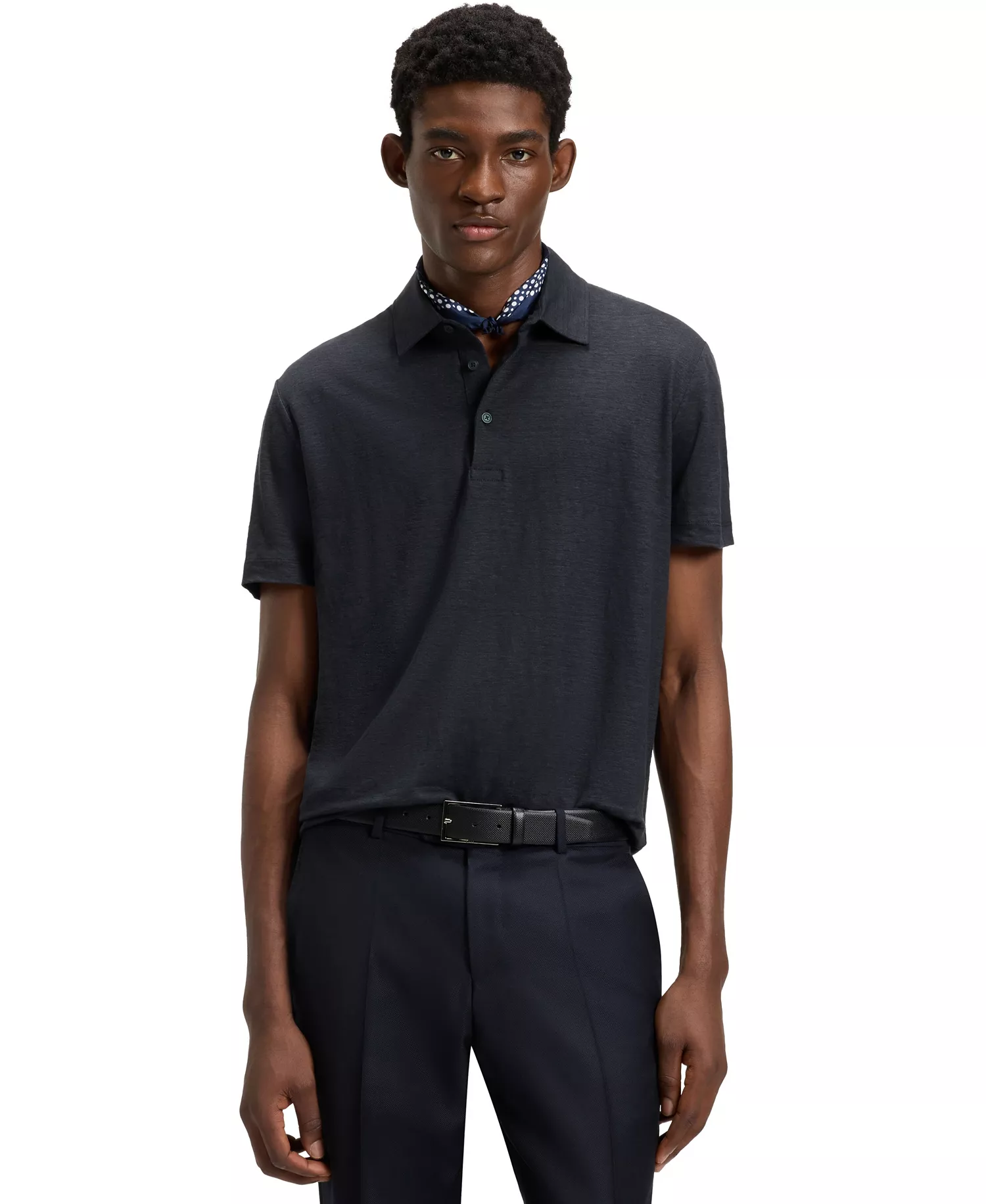 Hugo Boss BECKHAM x BOSS Men's Linen Regular-Fit Polo Shirt - Dark Blue - 2XL
