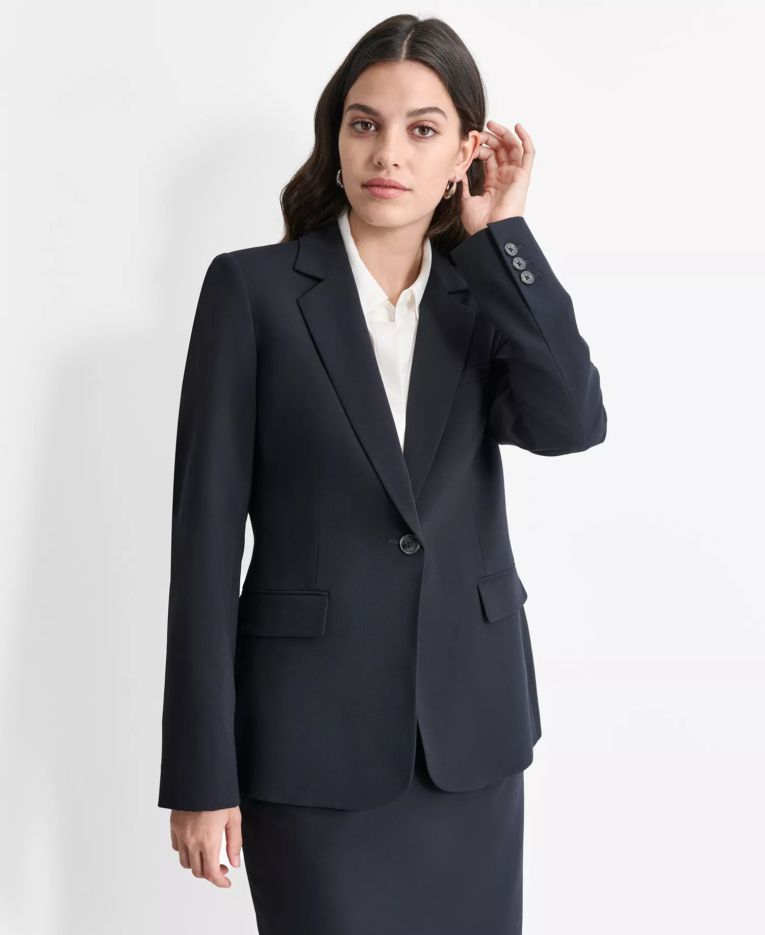 Women’s Single-Button-Front Long-Sleeve Jacket  - Navy - 10
