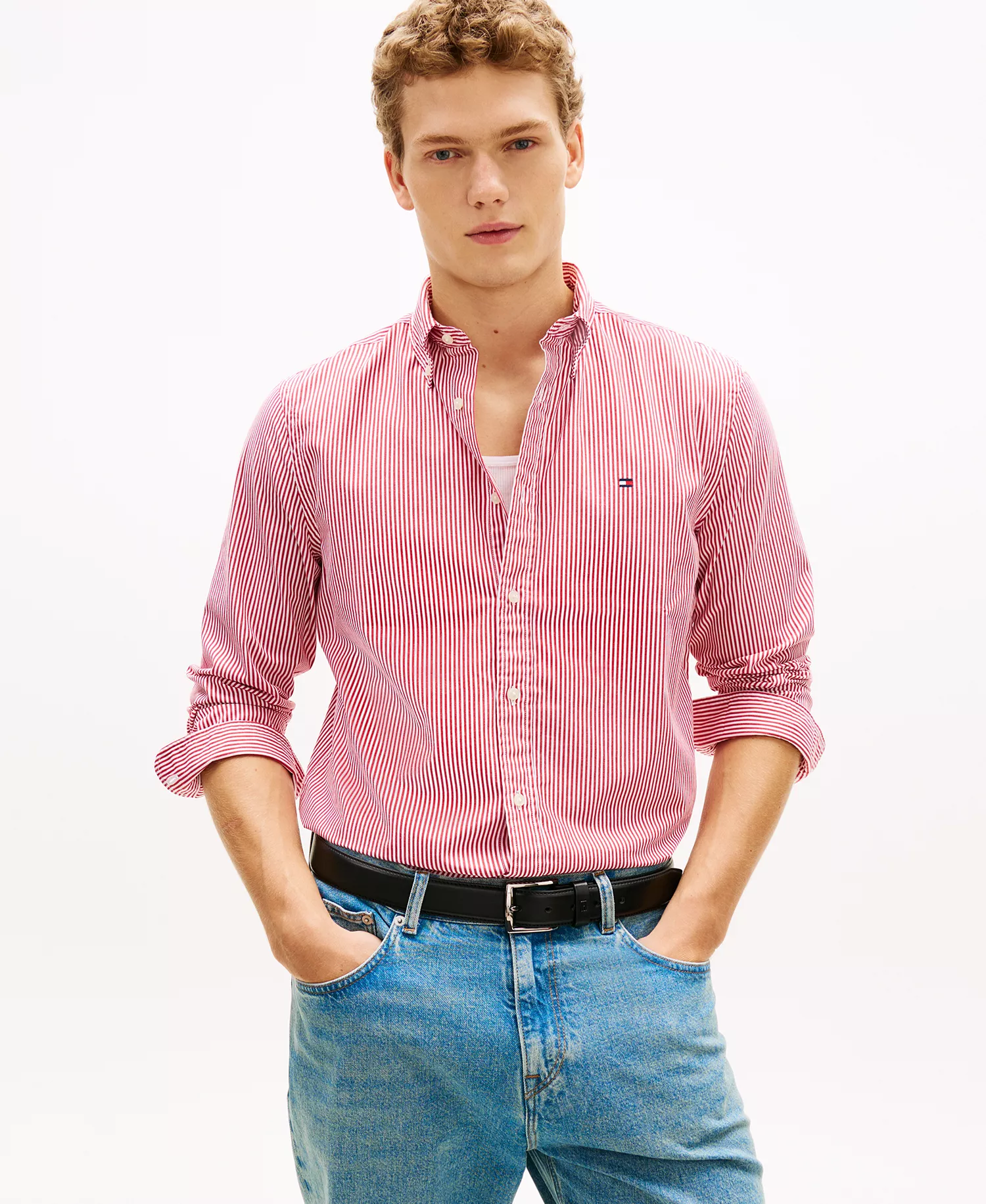 Men's Flex Poplin Striped Long-Sleeve Shirt - Medium Red / Stripe - M