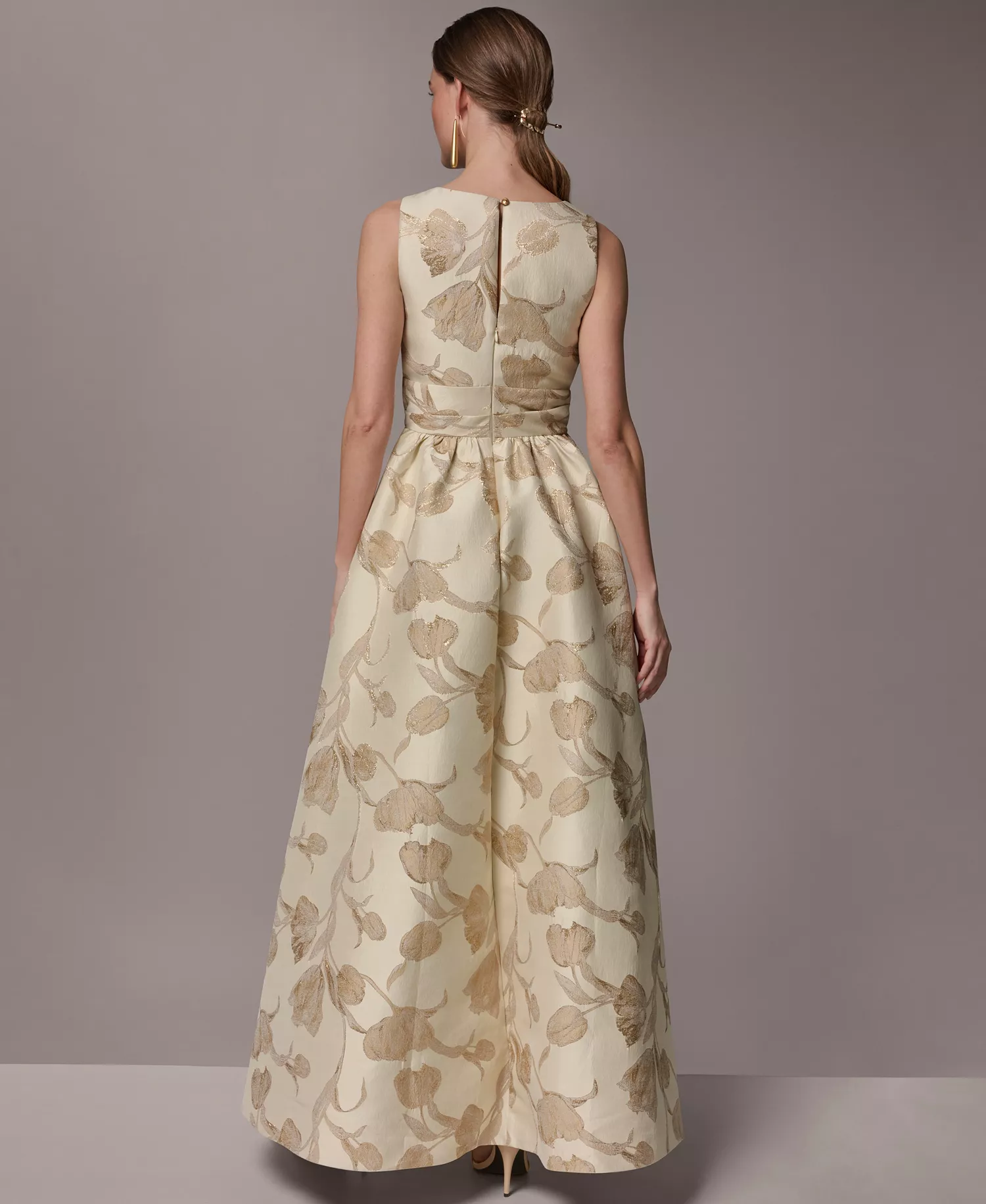 Women's V-Neck Ball Gown - GOLD MULTI - 10