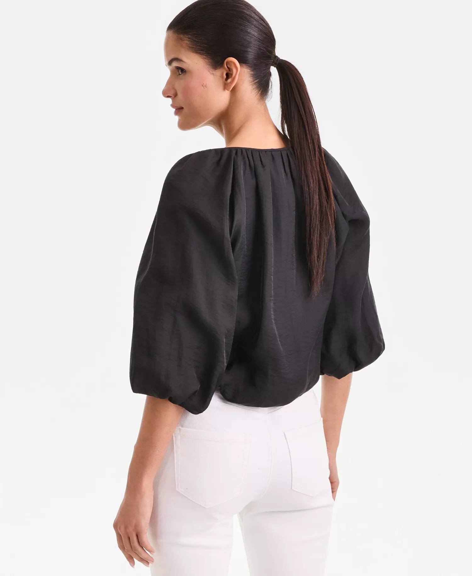Women's 3/4 Sleeve Bubble-Hem Blouse, Macy's Exclusive - Deep Black - L