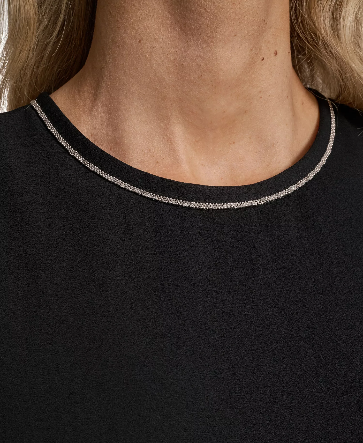 Women's Mixed Media Novelty Trim Top - Black - L