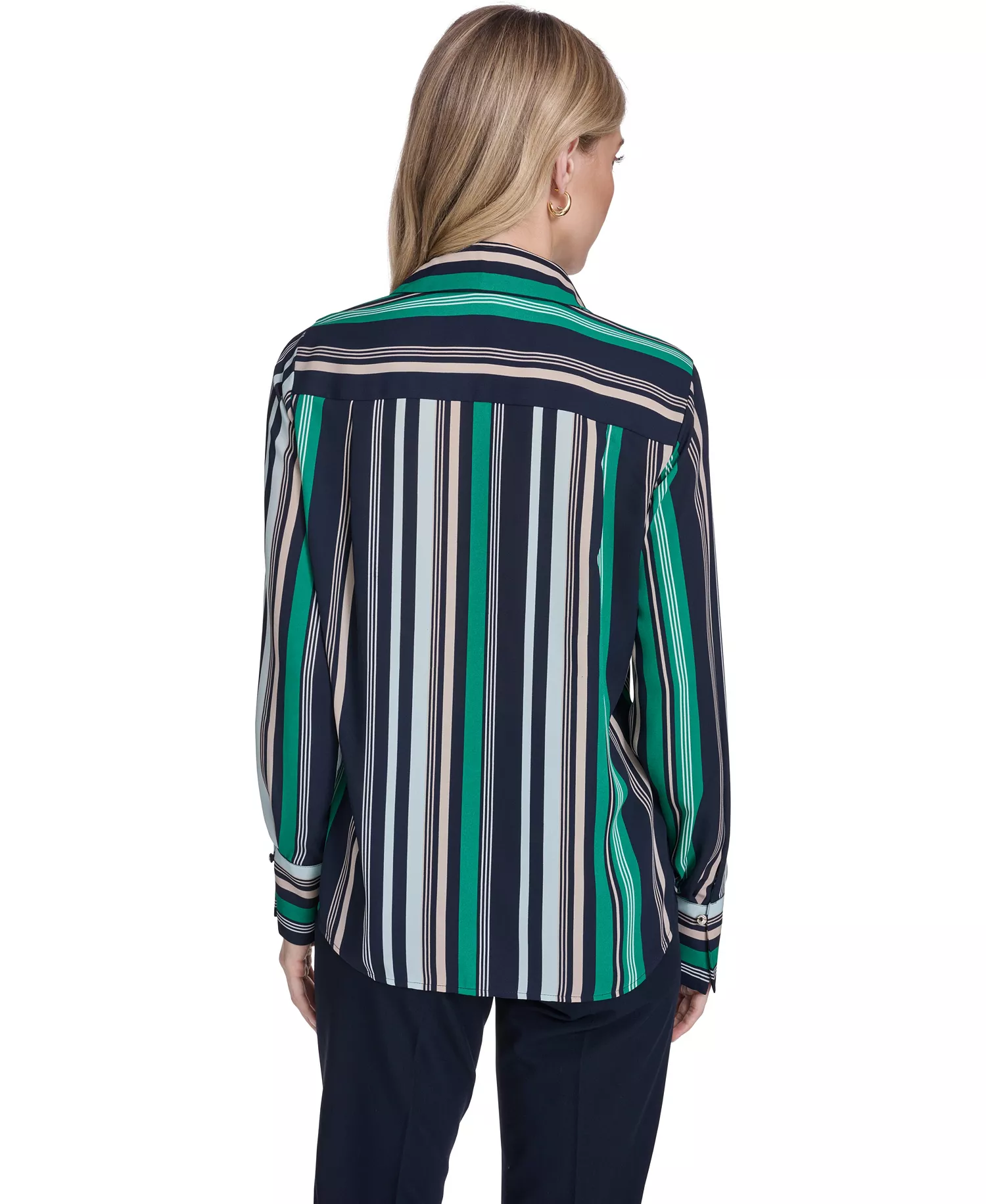 Women's Striped Popover Top - Midnight/Harbor Gray - L