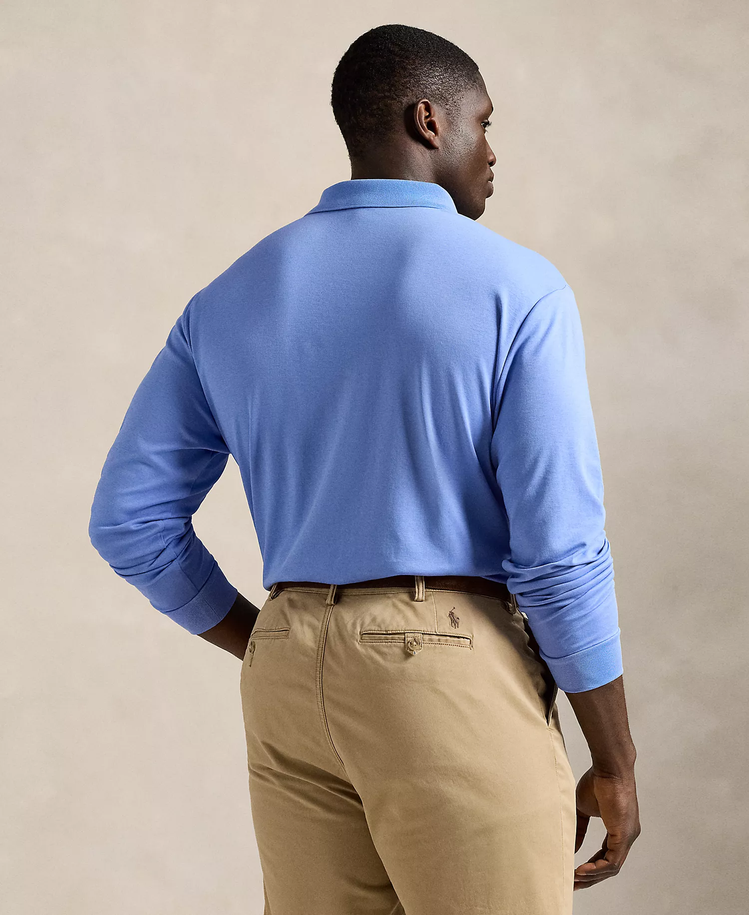 Men's Big & Tall Soft Cotton Long-Sleeve Polo Shirt - Fall Blue - 2LT