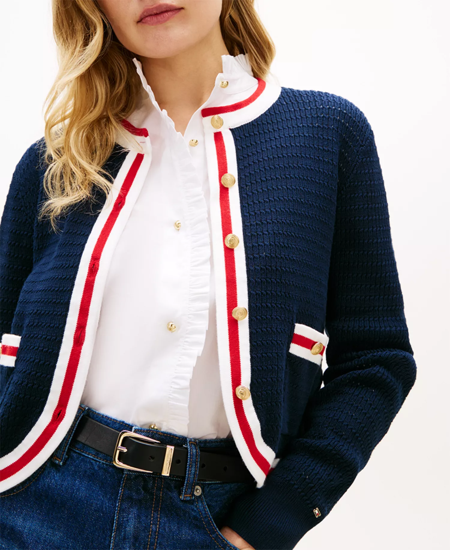 Women's Crew Neck Cardigan Sweater - Dark Night - L