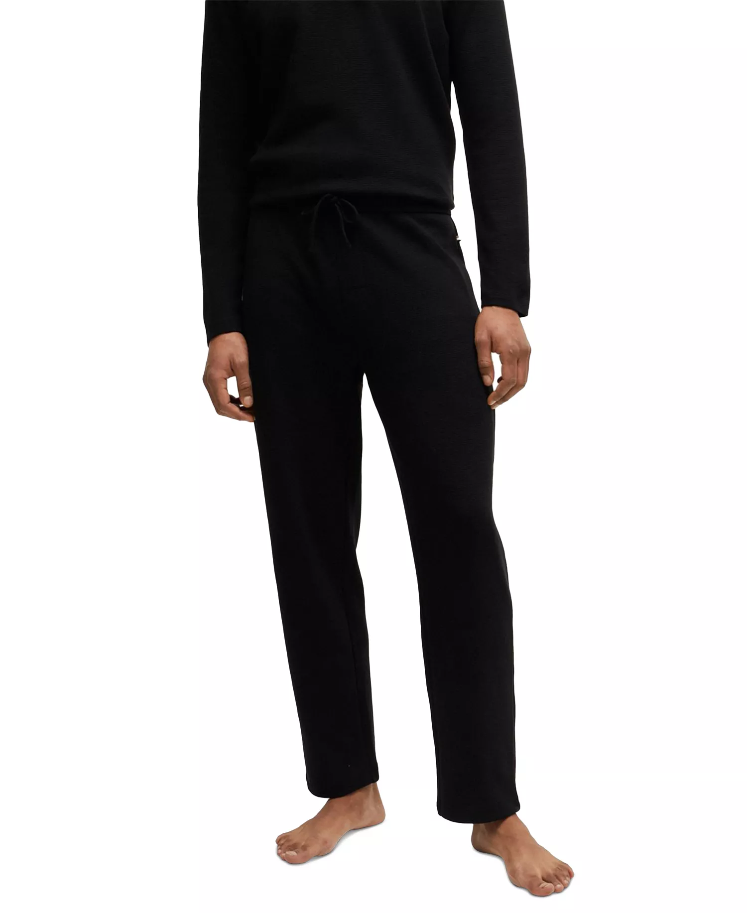 Men's Waffle-Knit Drawstring Pants - Black - M