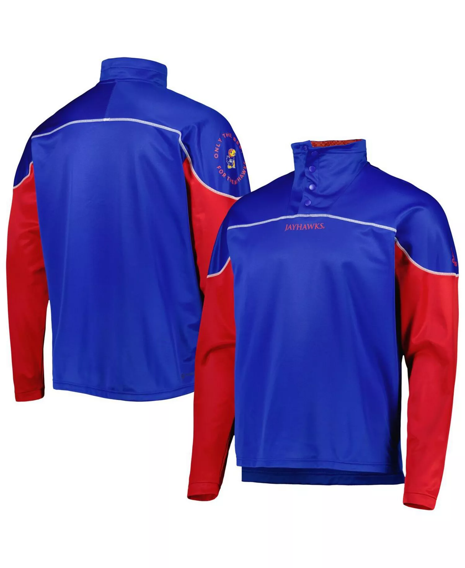 Men's Royal Kansas Jayhawks AEROREADY Knit Quarter-Snap Jacket - Royal - 2XL