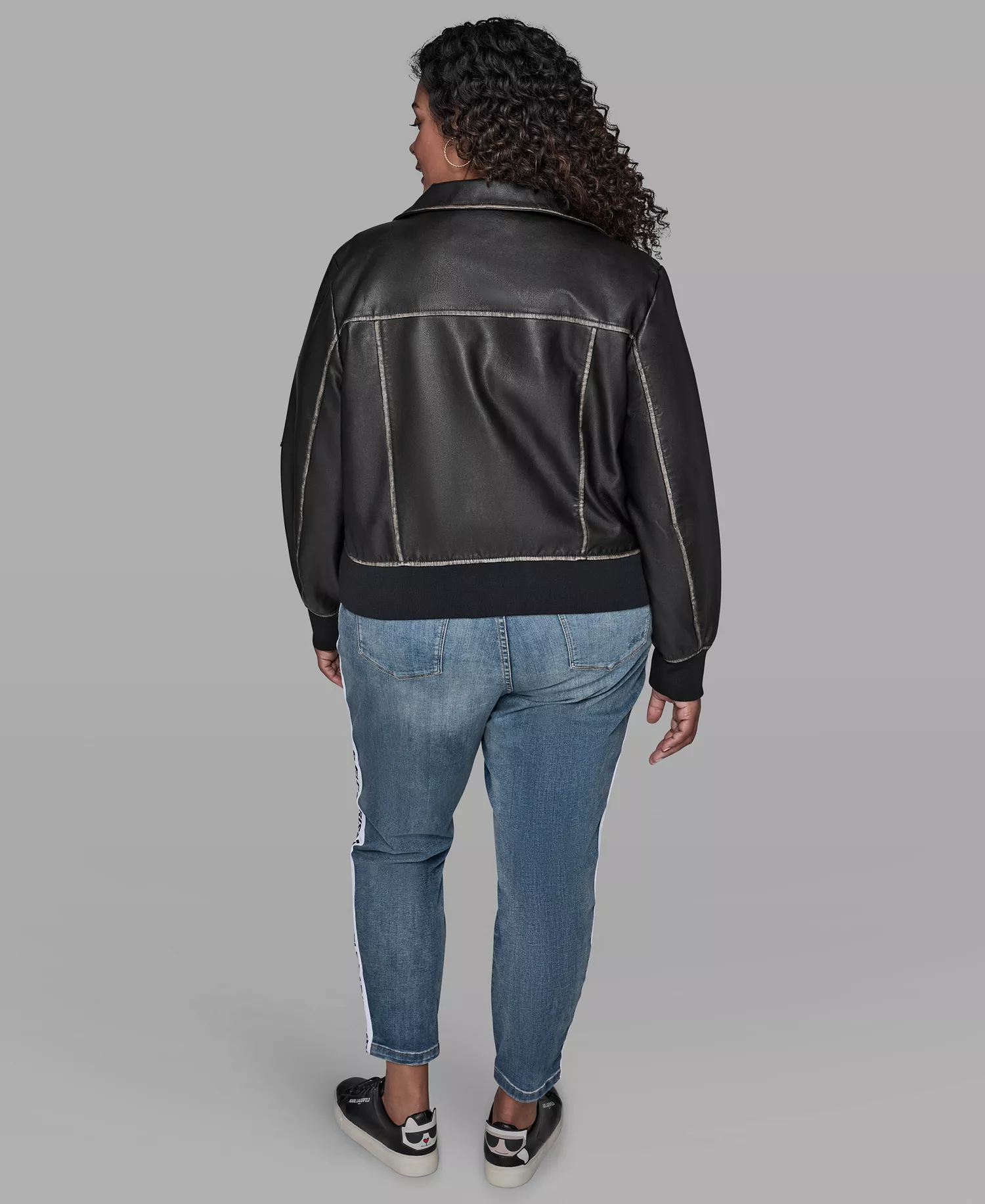 Plus Size Zip Up Jacket - Black - 1X