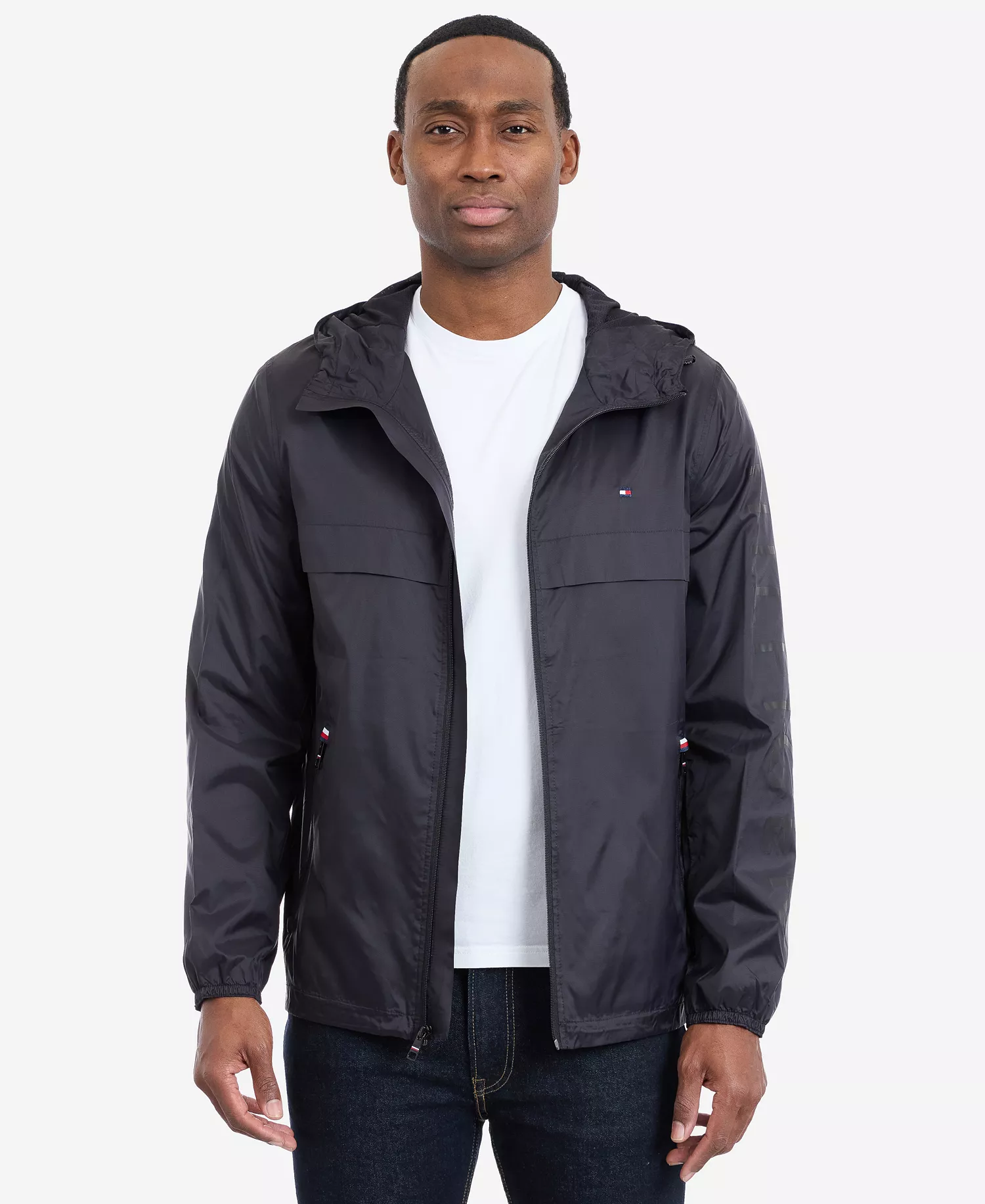 Men's Hooded Windbreaker Jacket - Black - 2XL