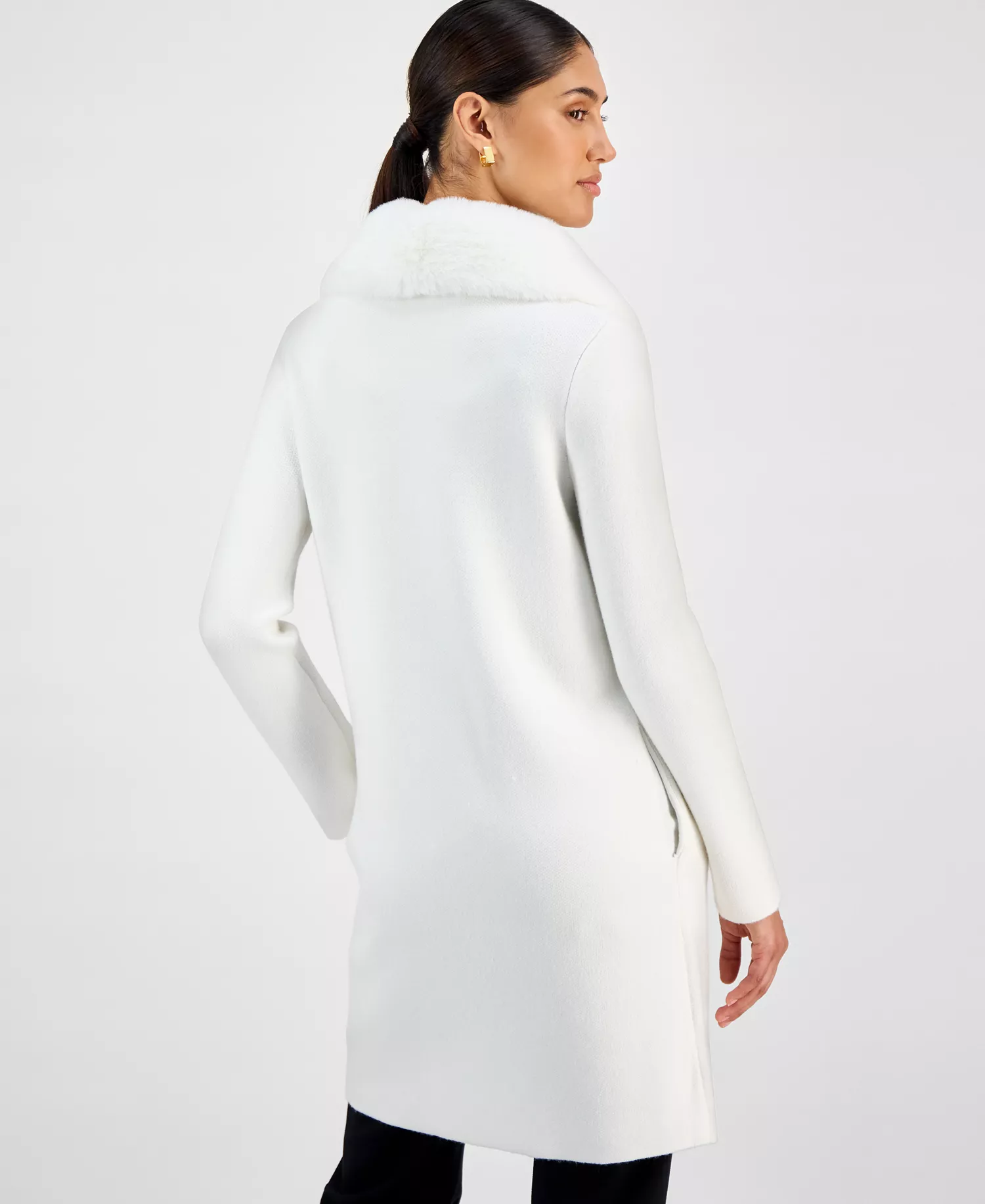 Women's Faux-Fur Shawl-Collar Jacket - Soft Ivory - M